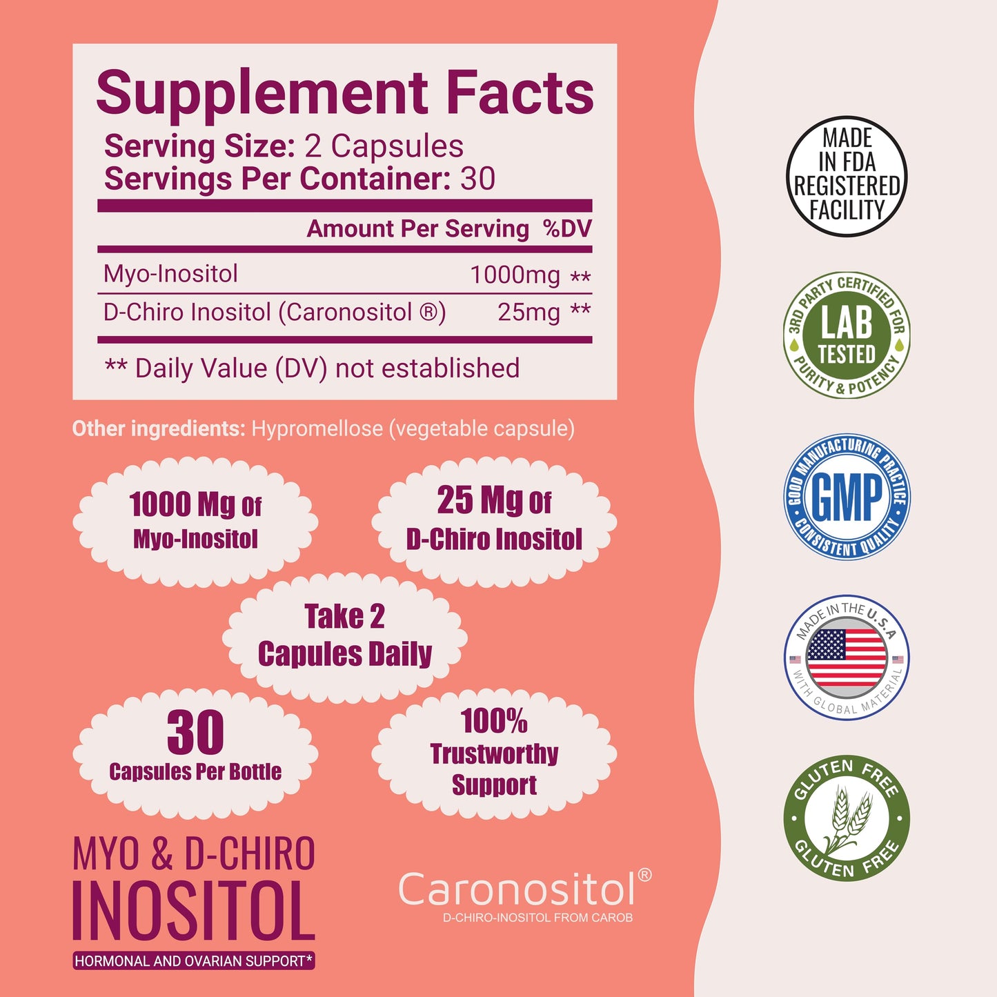 Suplemento 40:1 Myo y D-Chiro Inositol con Caronositol
