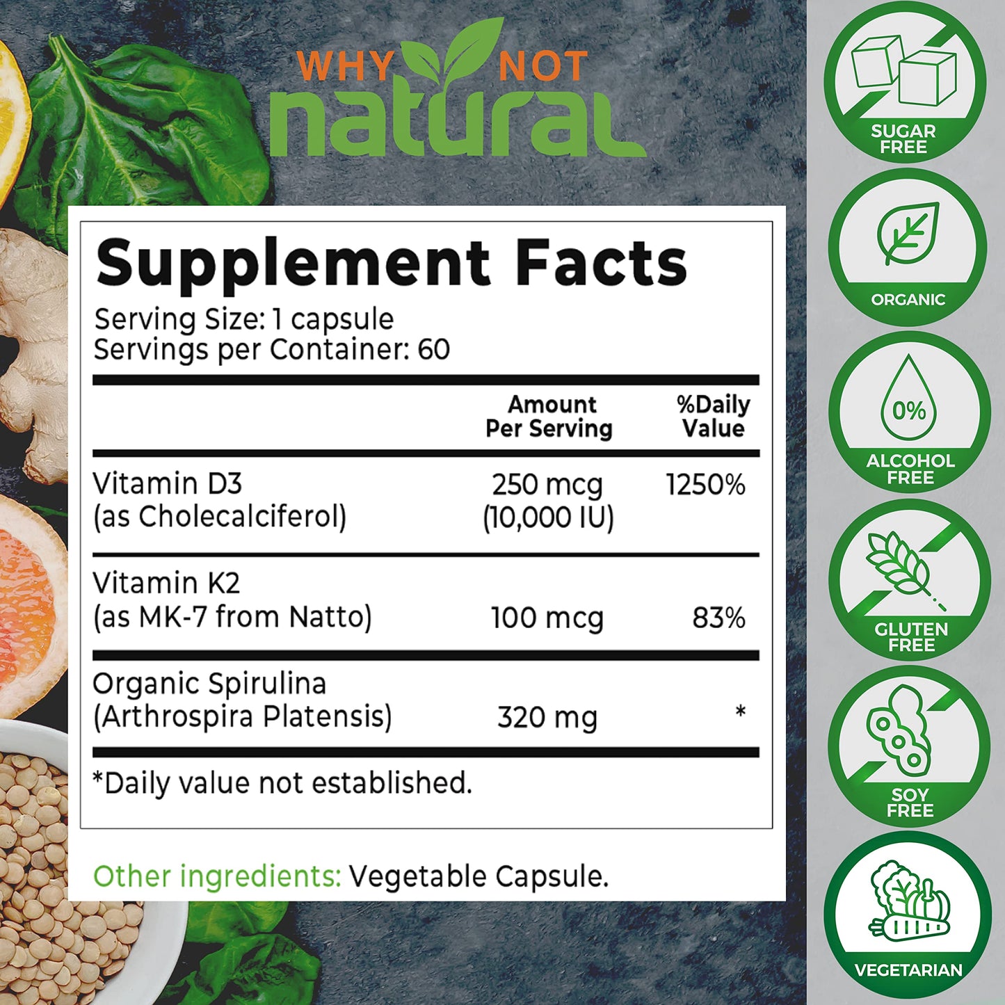 Suplemento alta potencia d3 k2 why not natural capsulas vegetales