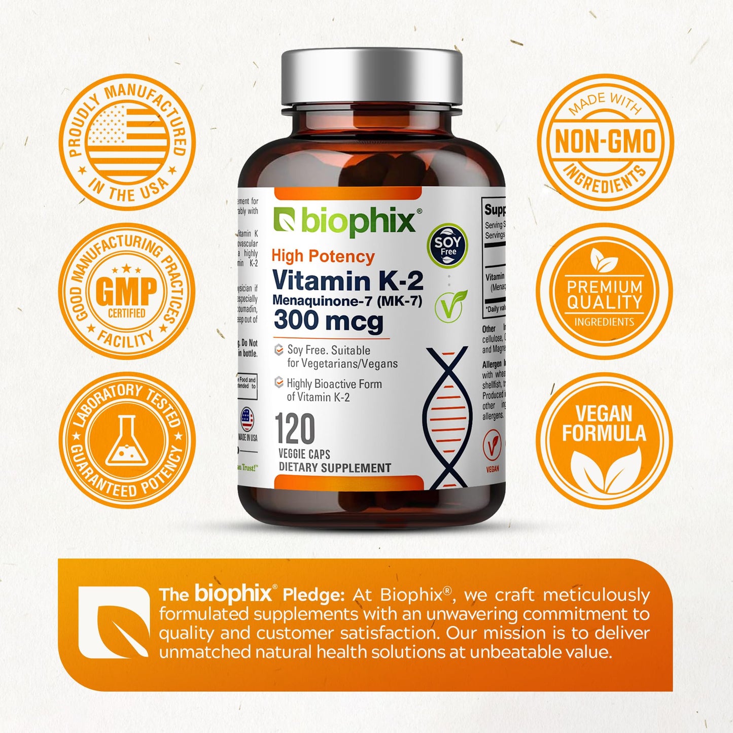 Suplemento alta potencia vitamina K2 MK-7 biophix