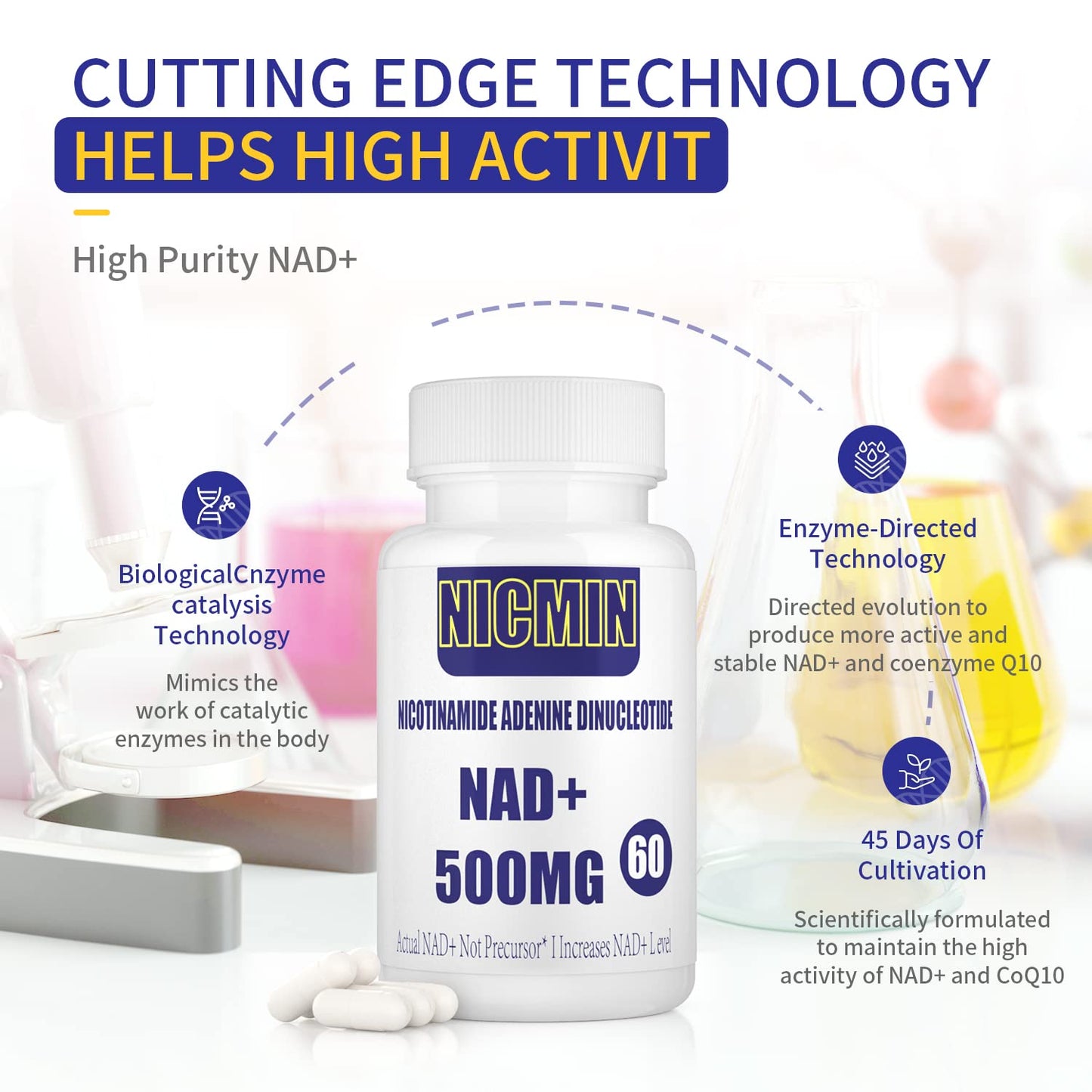 Suplemento antiedad liposomal NAD+ NICMIN 180 cápsulas