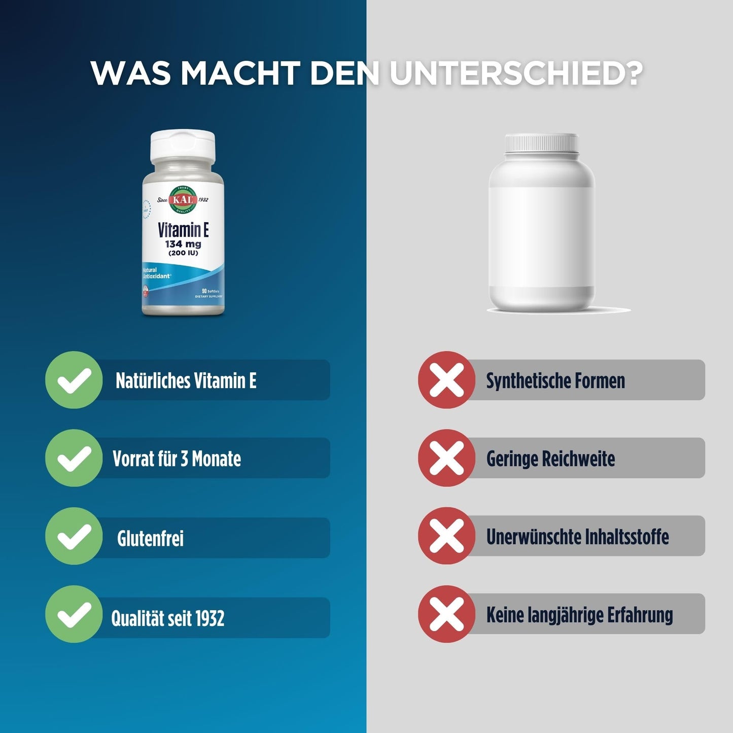 Suplemento antioxidante vitamina E KAL D-alpha tocoferol 90 unidades