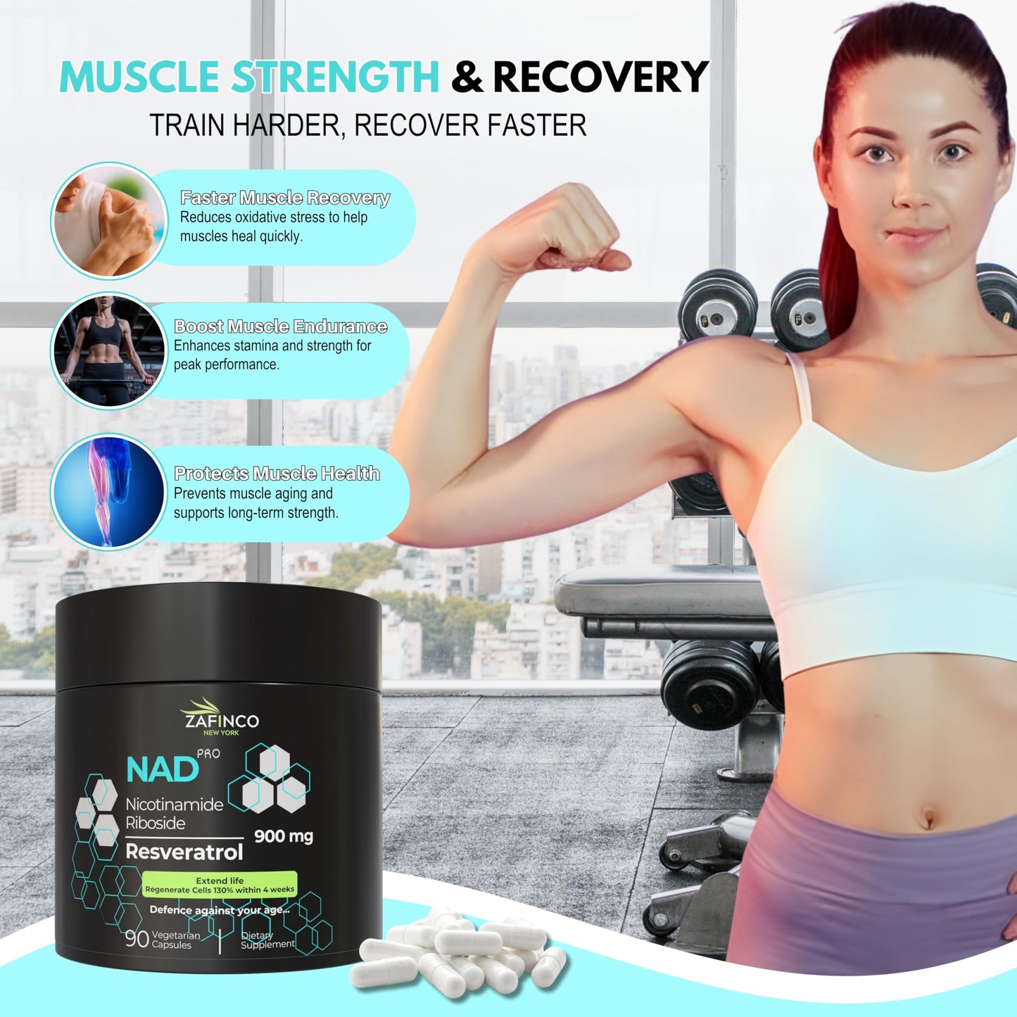 Suplemento avanzado ZAFiNCO NAD Resveratrol para salud celular