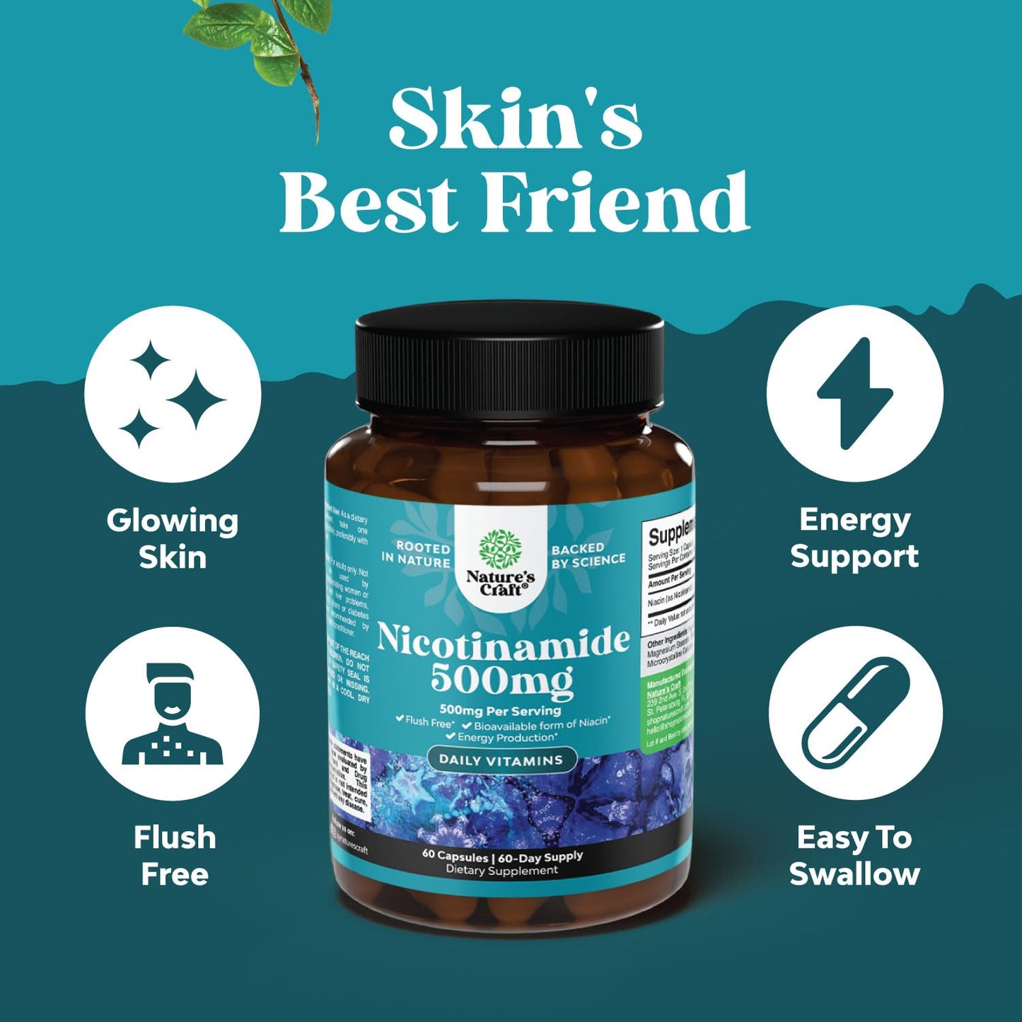 Suplemento B3 niacinamida para mitocondrias y piel saludable
