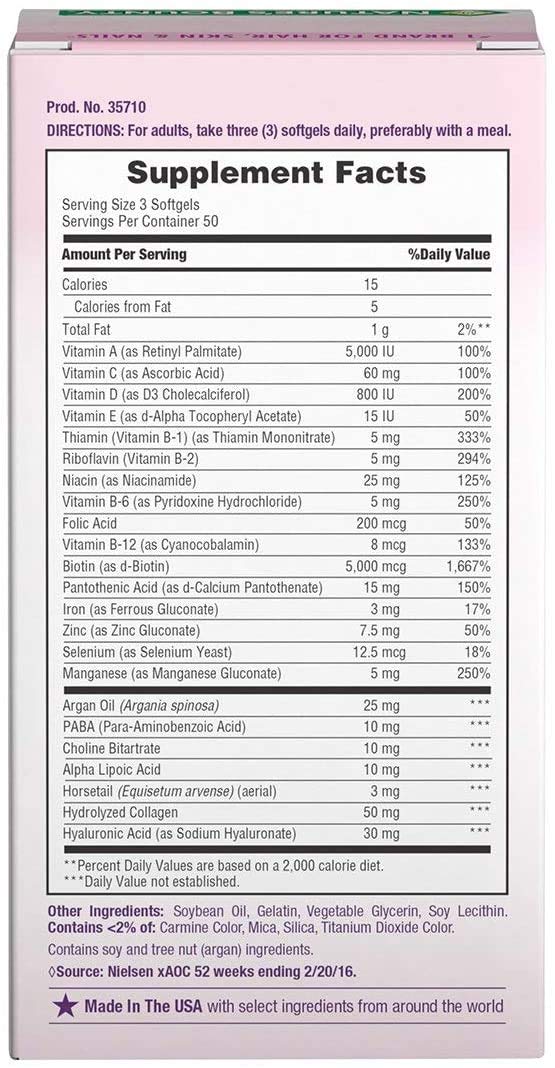 Suplemento para belleza Nature's Bounty cabello piel uñas