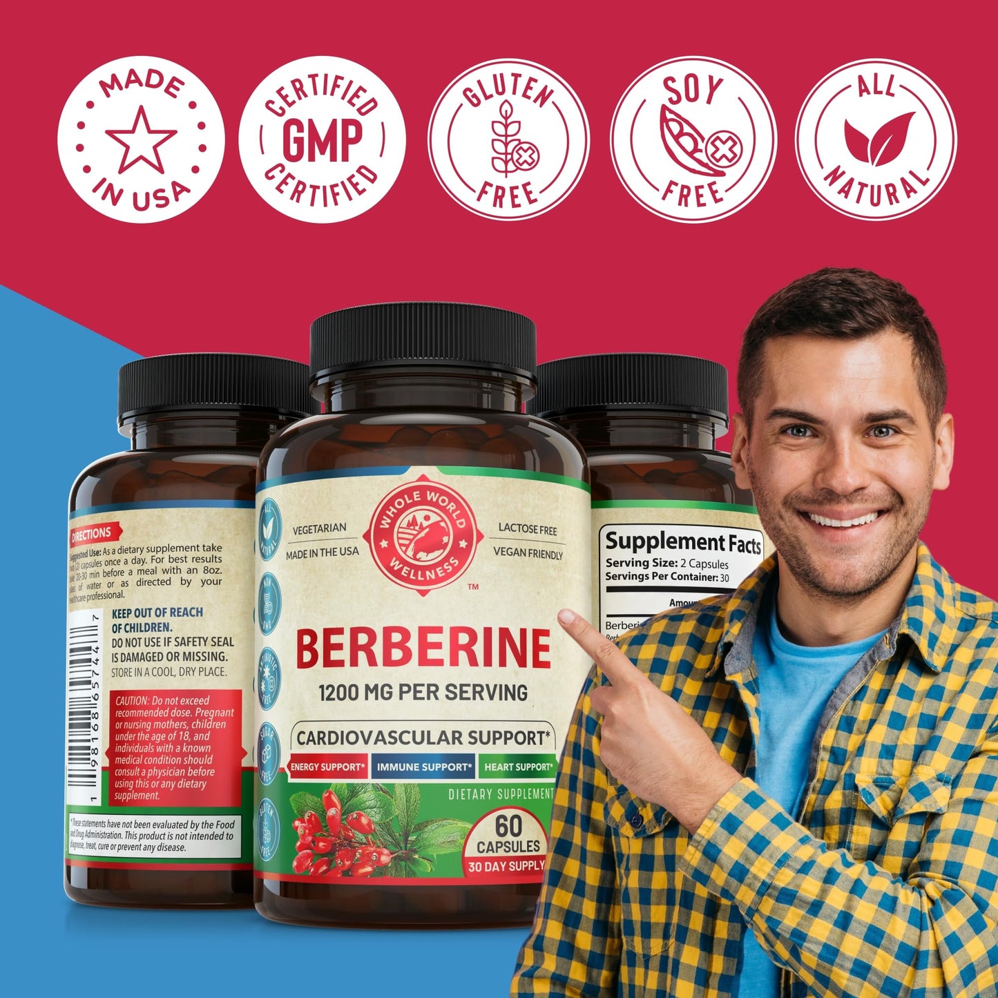 Suplemento de berberina elaborado en USA, libre de gluten y soja