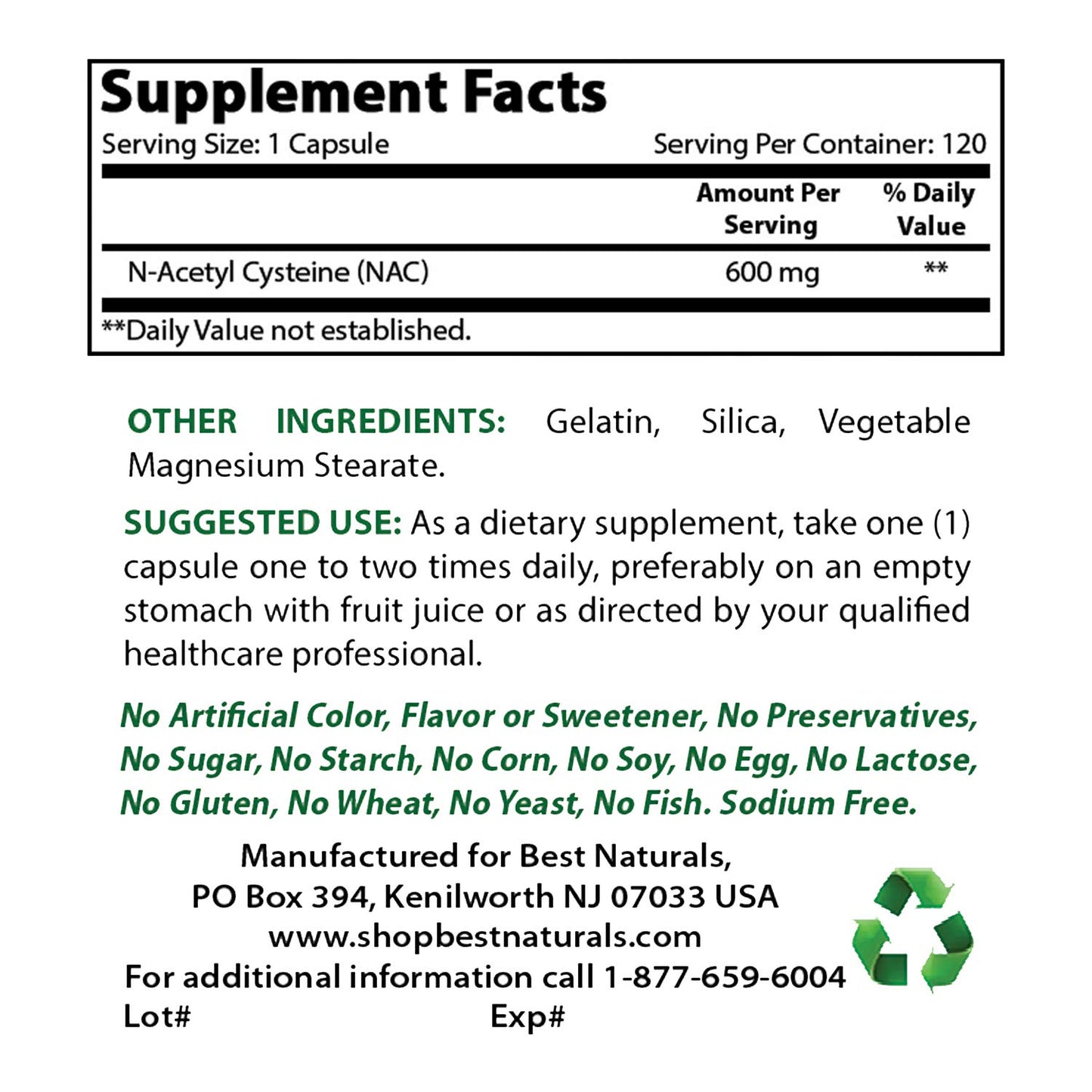 Suplemento Best Naturals inositol 1 libra y NAC 600mg capsules