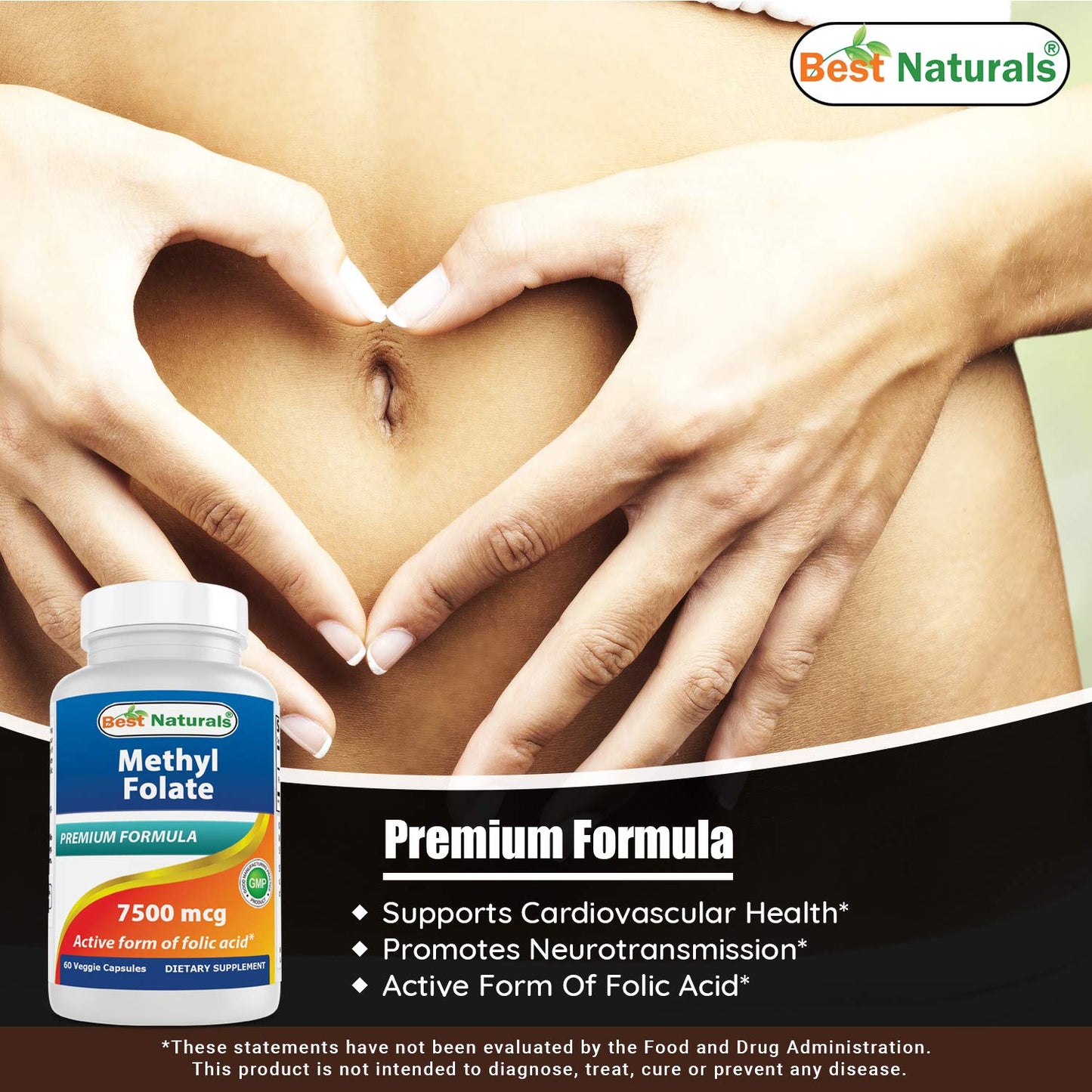 Suplemento Best Naturals Metilfolato para función cerebral