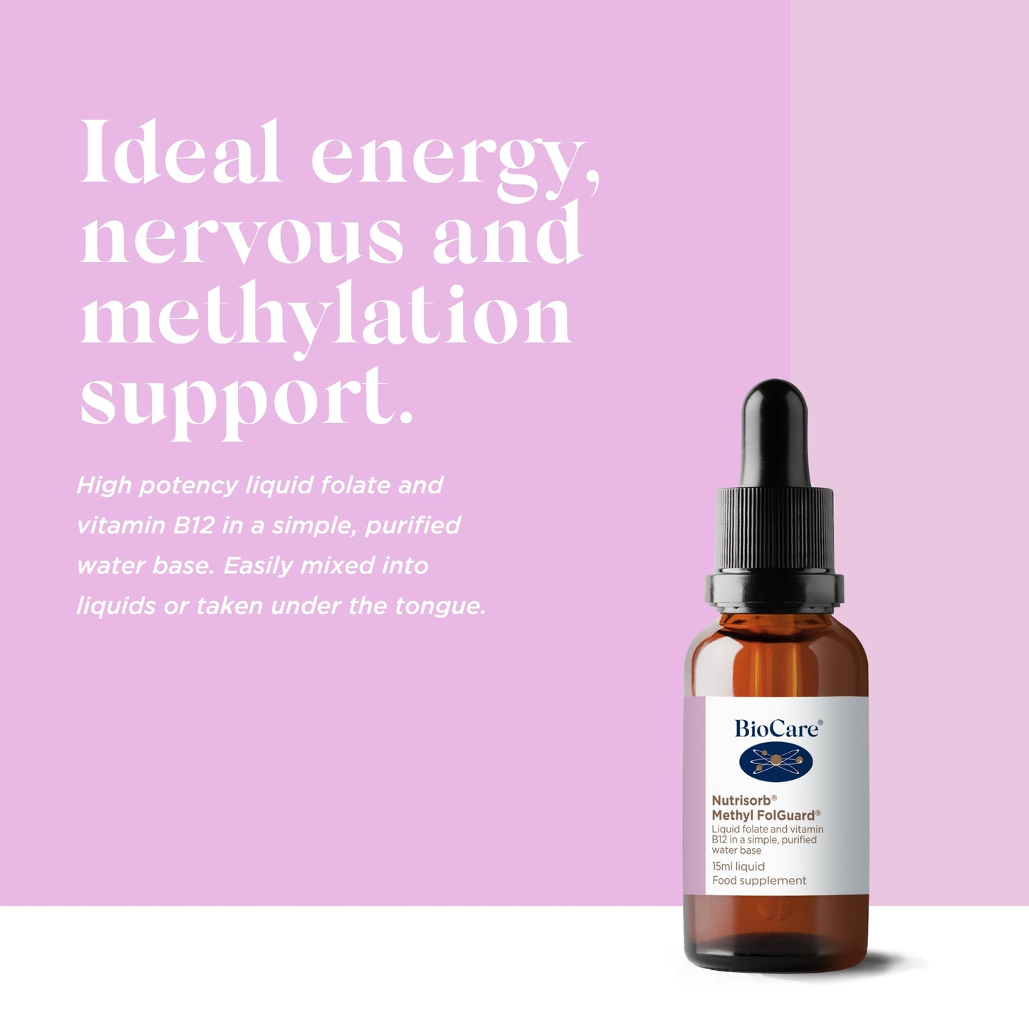 Suplemento BIOCARE Nutrisorb líquido en empaque claro.