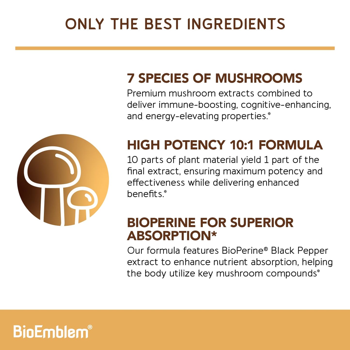 Suplemento BioEmblem D3 K2 con extractos naturales de hongos para salud