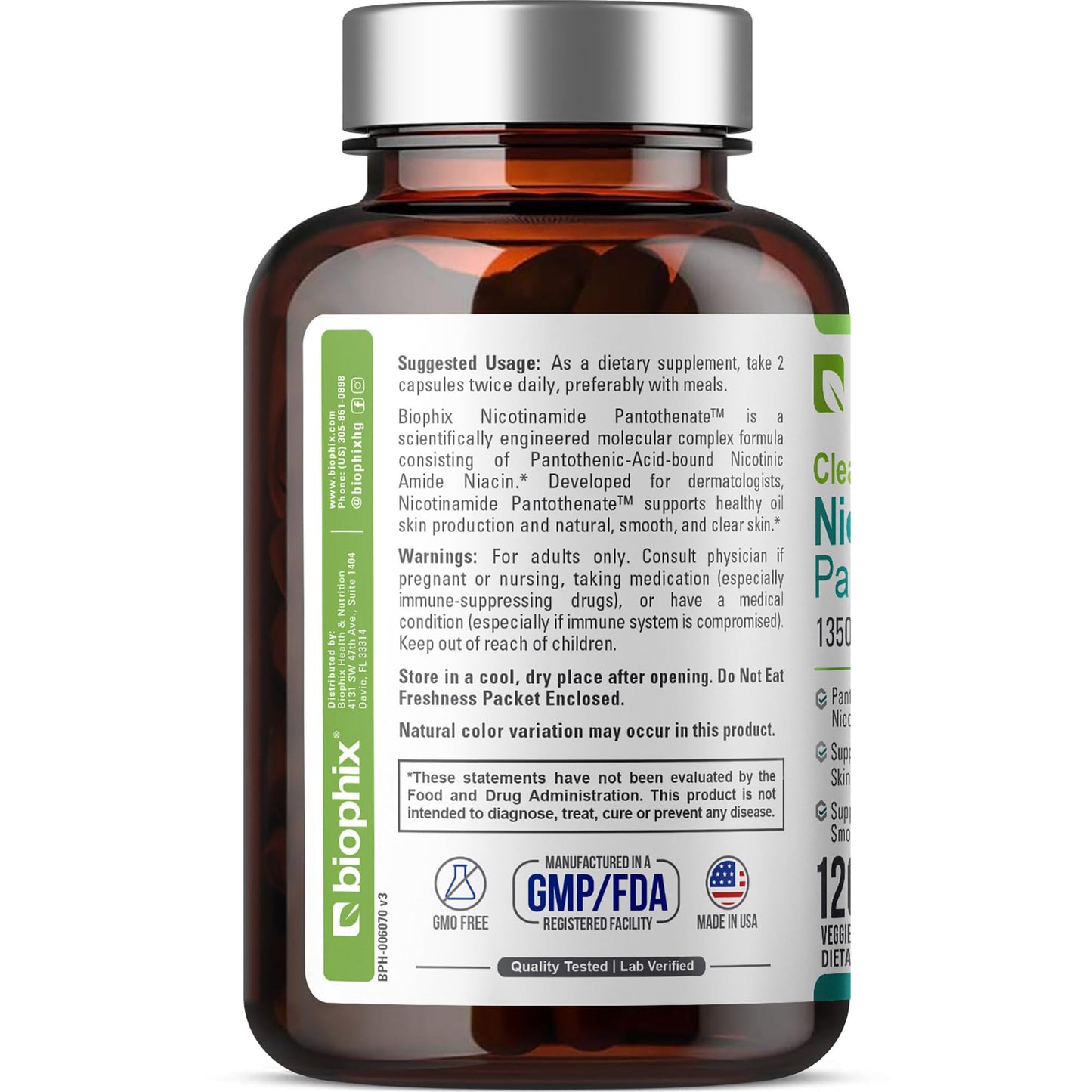 Suplemento biophix B-3 nicotinamida para piel clara