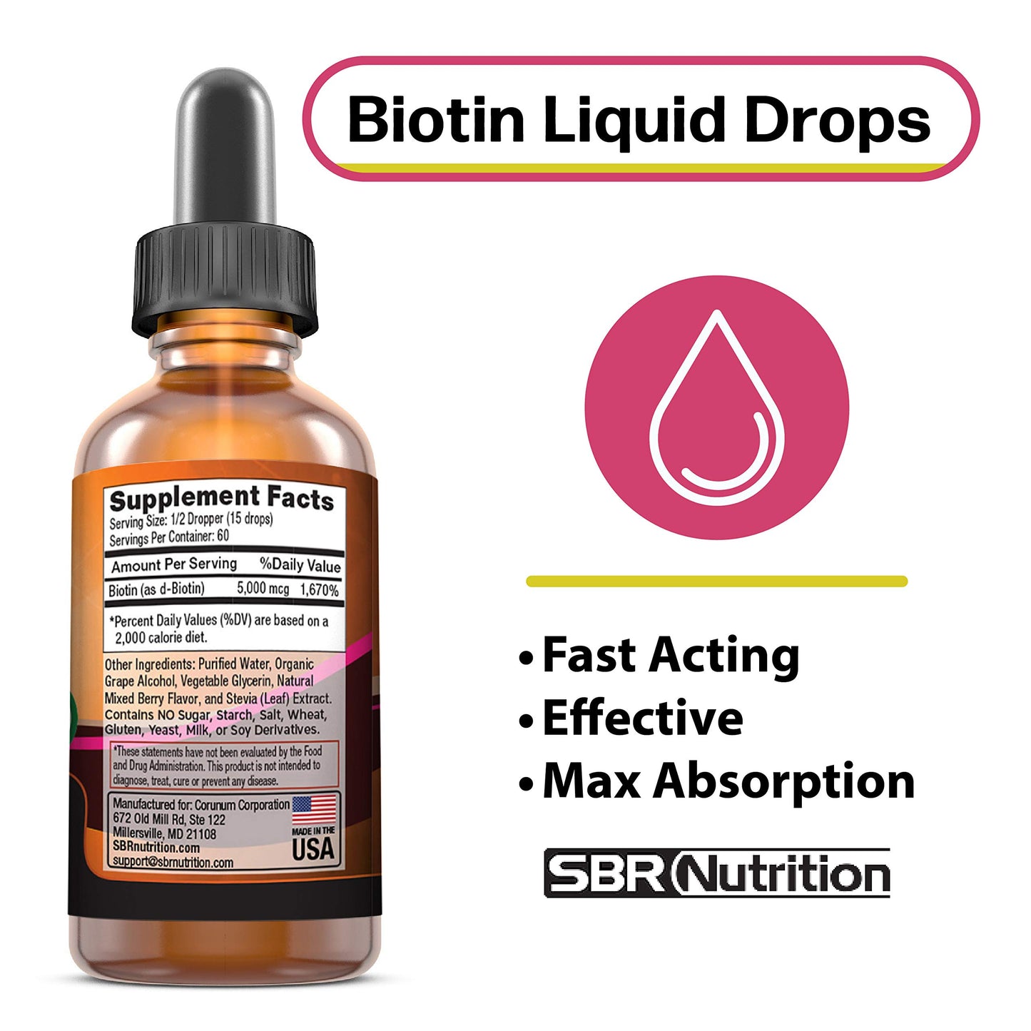 Suplemento biotina 5000 mcg gotas para absorción máxima