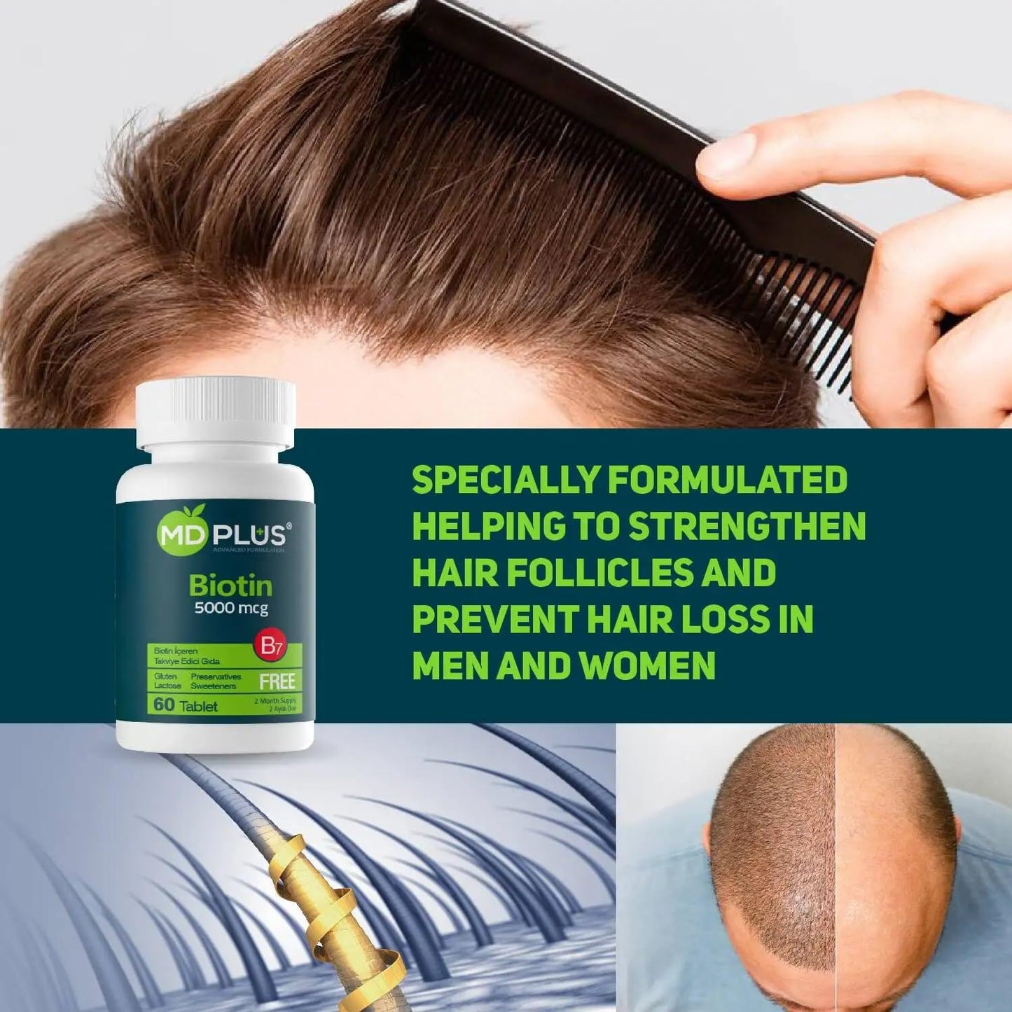 Suplemento biotina avanzada para cabello MD Plus 60 tabletas
