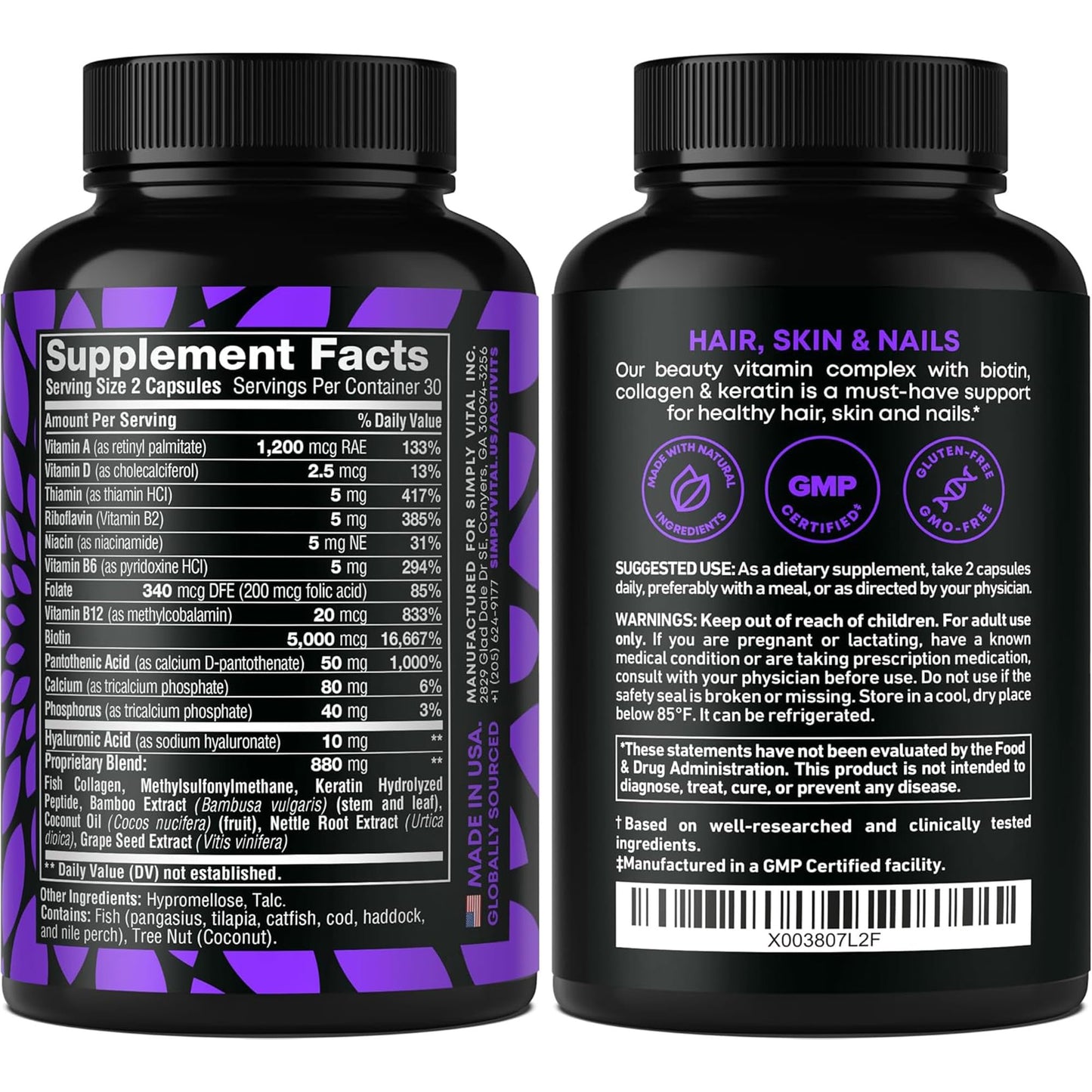 Suplemento biotina colágeno y queratina SimplyVital cápsulas