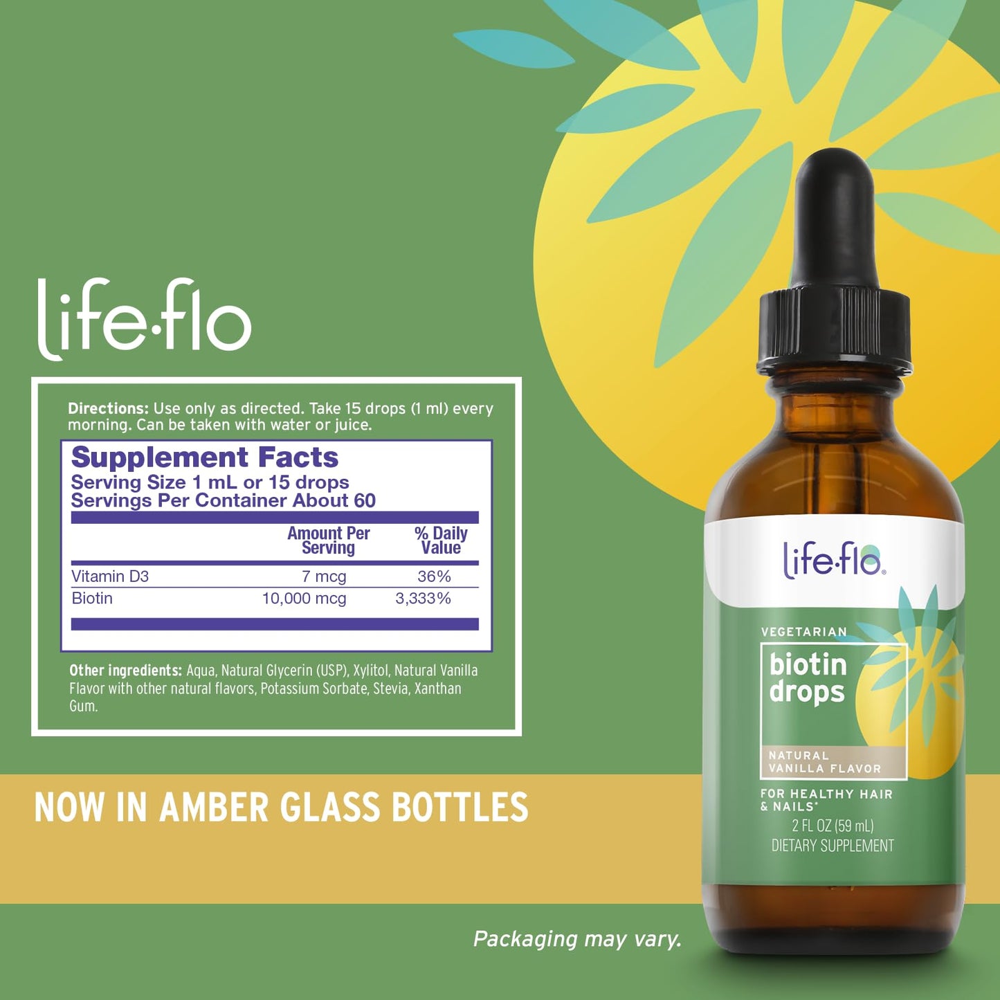 Suplemento de biotina líquida Life-Flo sabor vainilla para piel cabello uñas