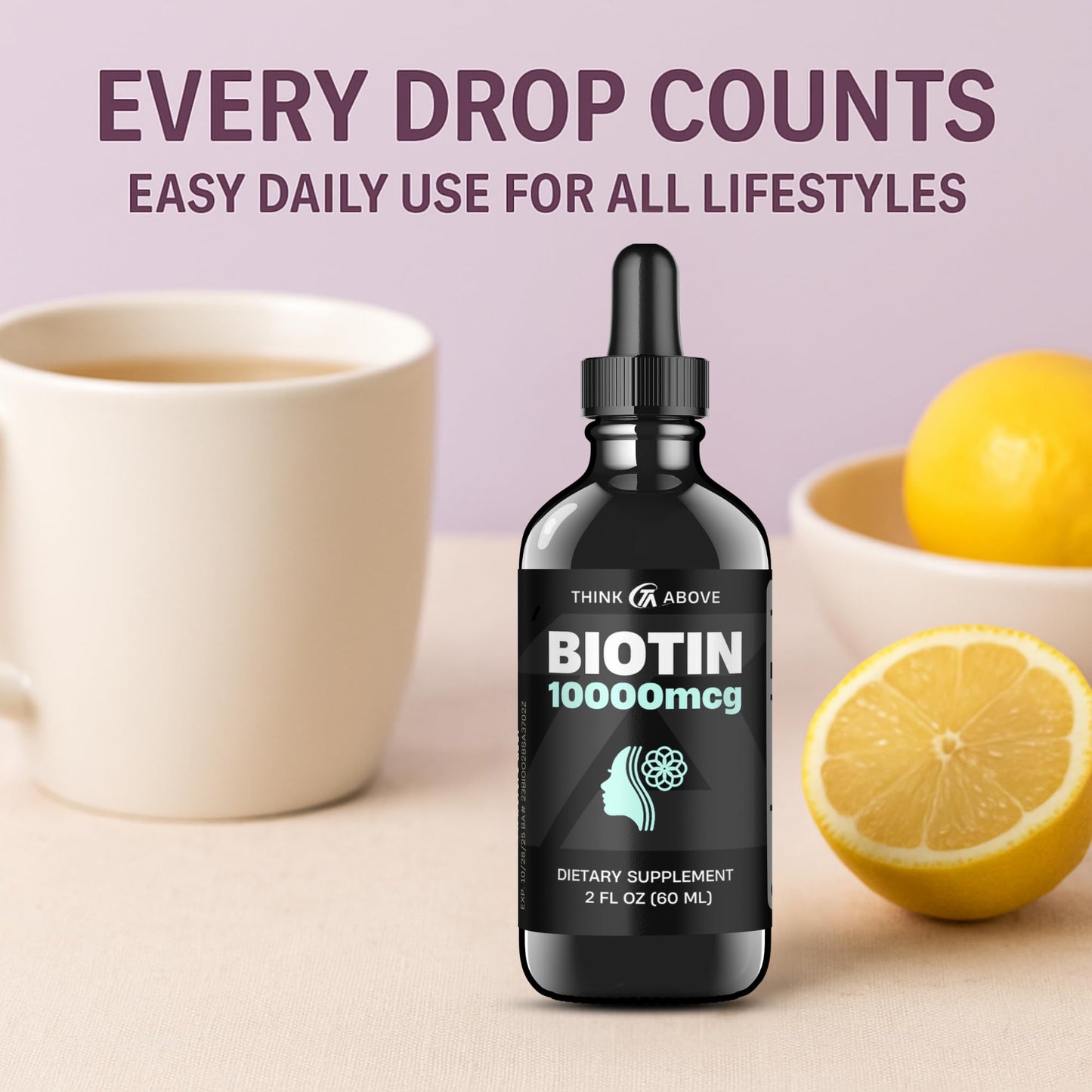 Suplemento de biotina líquida Think Above bote con gotero 60 días
