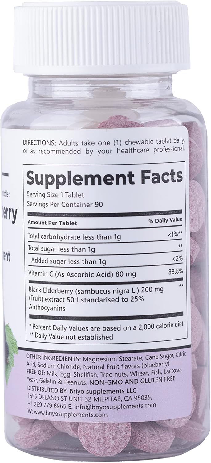 Suplemento Briyo con saúco negro y vitamina C para inmunidad