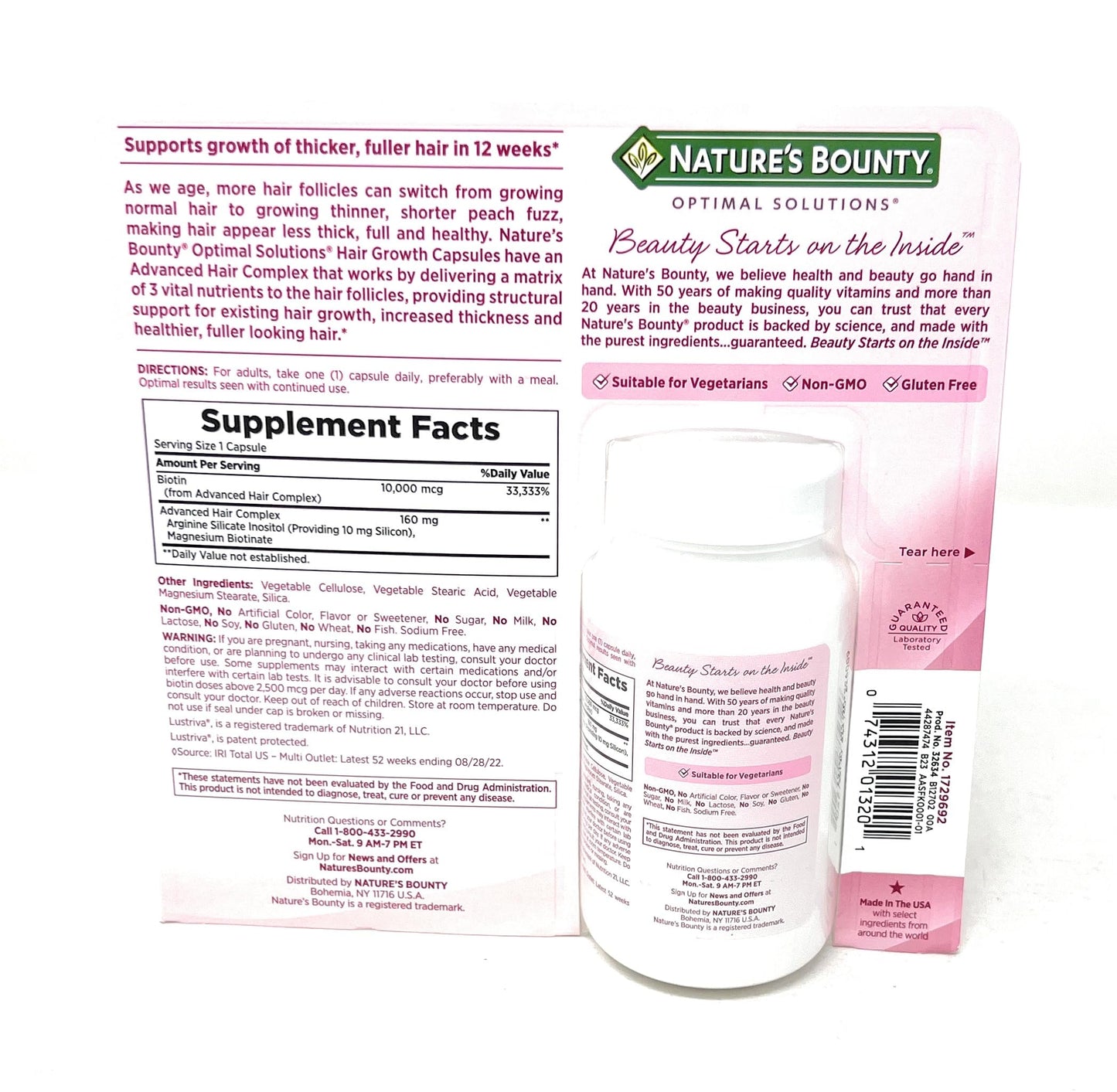 Suplemento para cabello Nature's Bounty con silicio y arginina