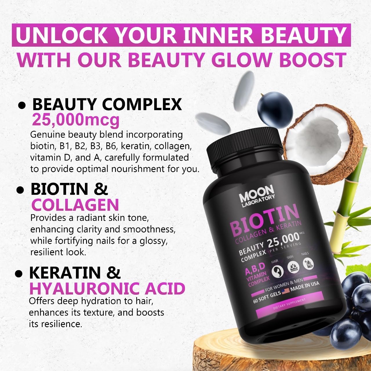 Suplemento para cabello uñas piel vitamina D3 colágeno