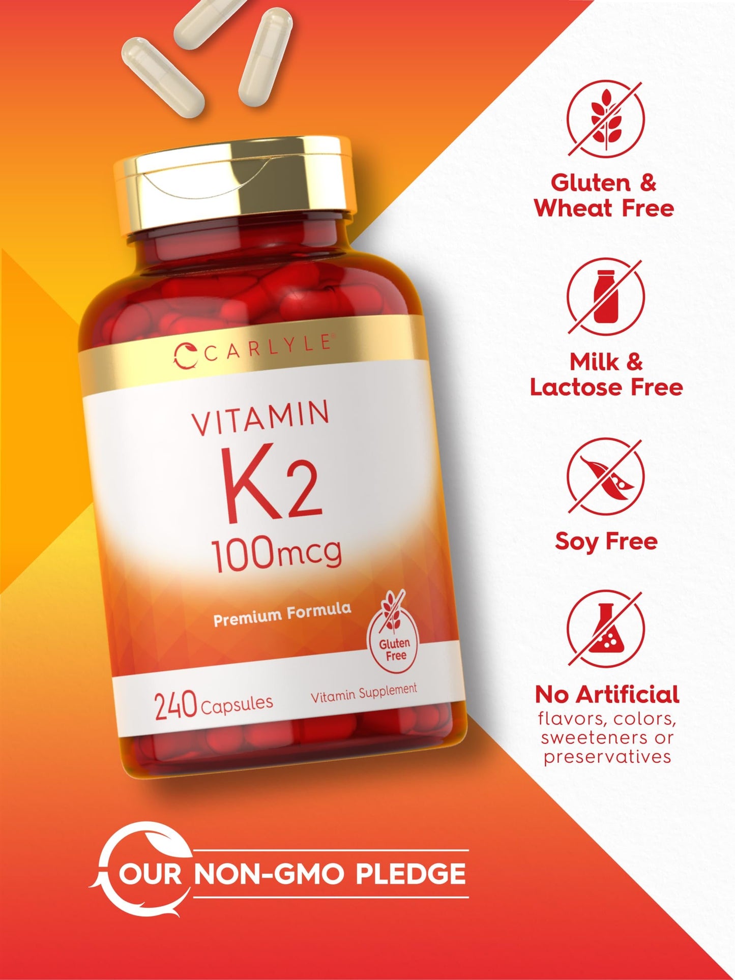 Suplemento calidad premium vitamina K2 Carlyle 240 cápsulas