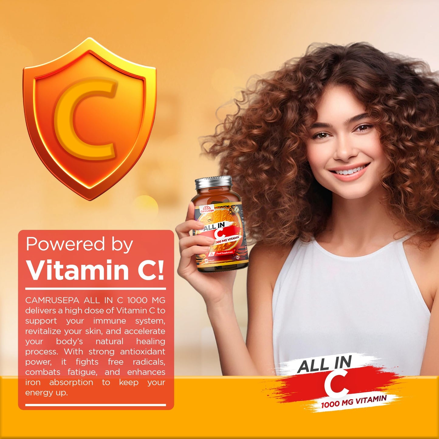 Suplemento Camrusepa vitamina C para elasticidad y salud piel