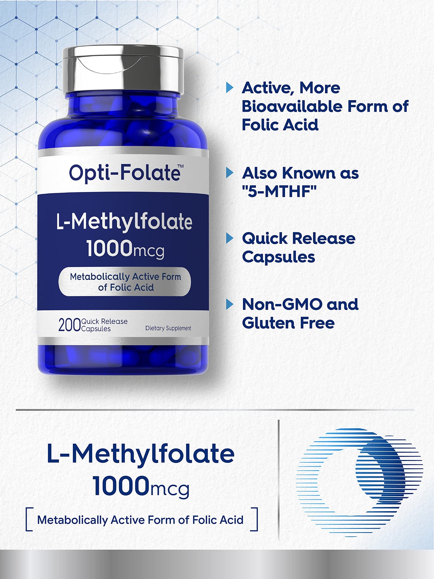 Suplemento Carlyle L Metilfolato 1000 mcg 200 cápsulas