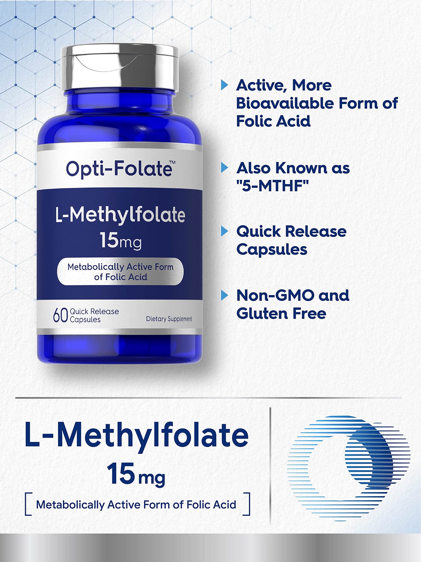 Suplemento Carlyle metilfolato 15 mg 60 cápsulas no ogm