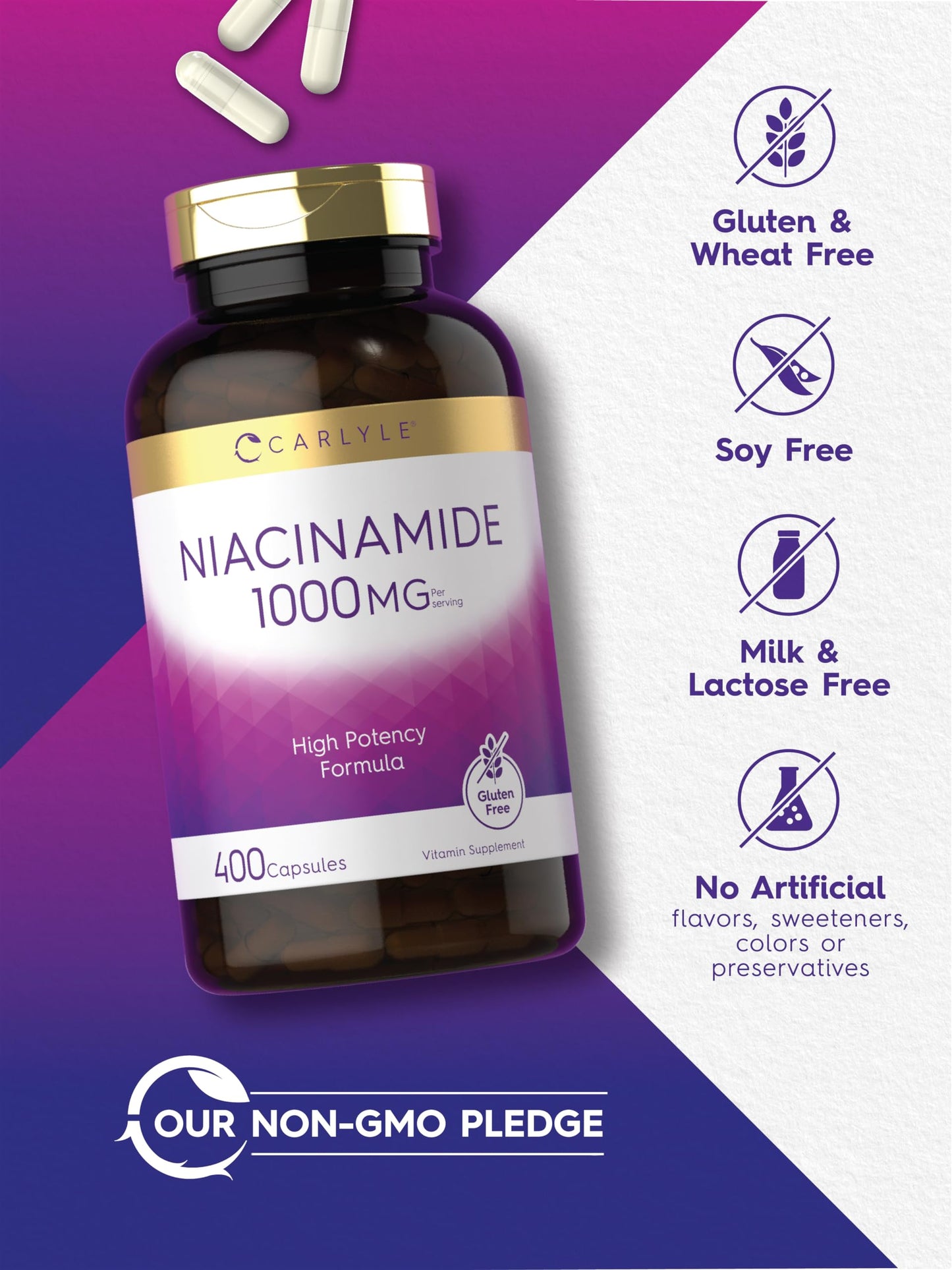 Suplemento Carlyle niacinamida sin gluten sin OGM seguro