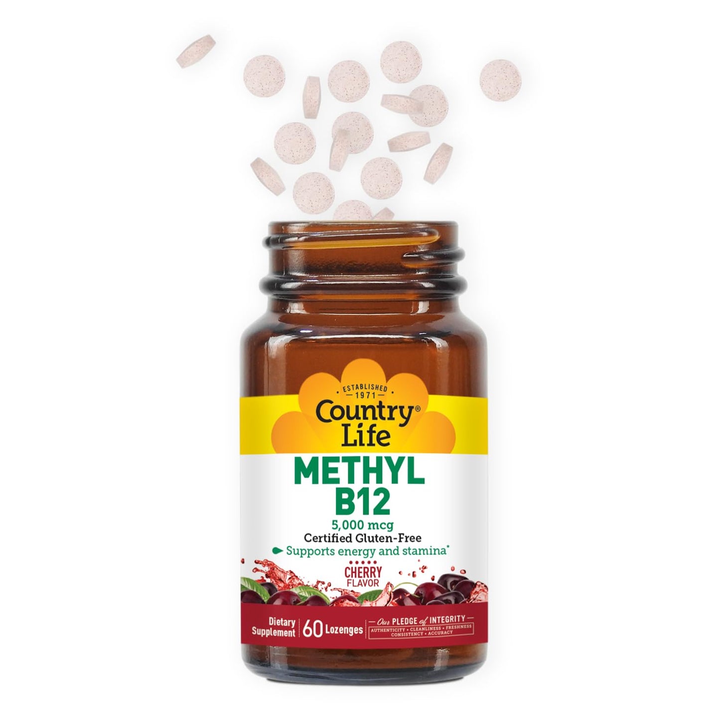 Suplemento Country Life Metil B12 sin gluten y vegano 60 pastillas