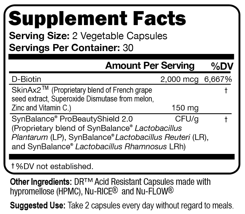 Suplemento DermaScript con biotina y probióticos para piel