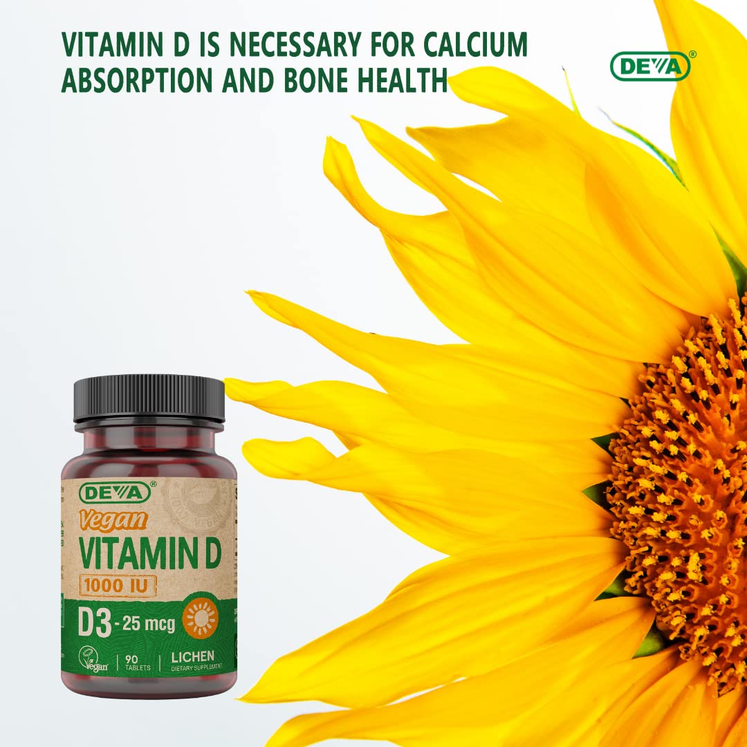 Suplemento DEVA vegano vitamina D3 paquete de 90 tabletas pequeñas