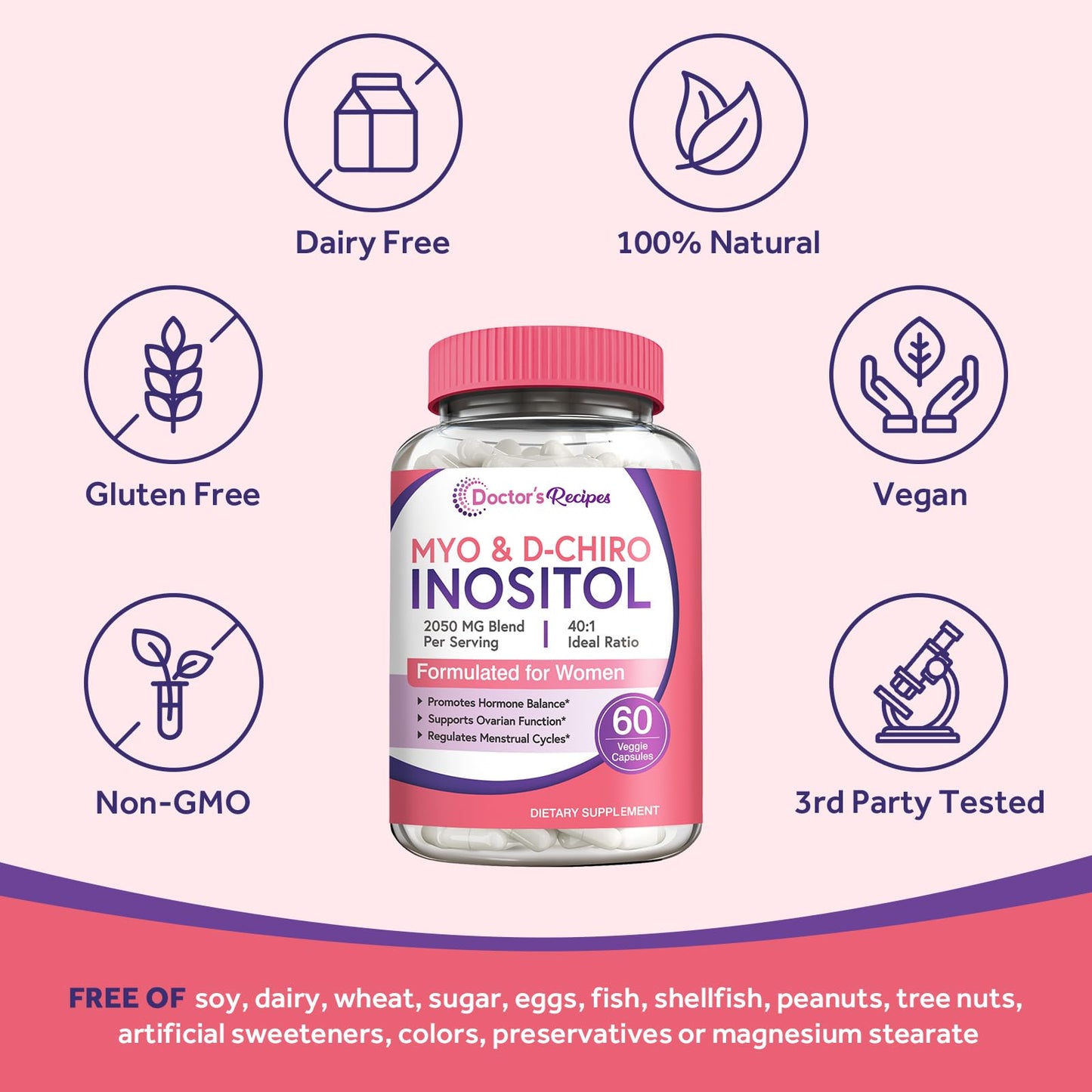 Suplemento Doctor's Recipes para equilibrio hormonal con inositol