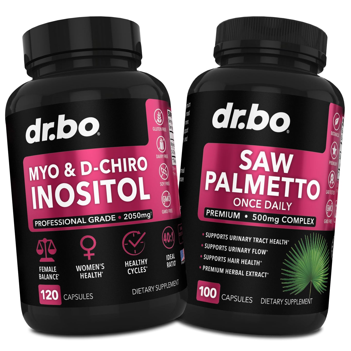 Suplemento DR. BO myo y d-chiro inositol con saw palmetto para mujeres