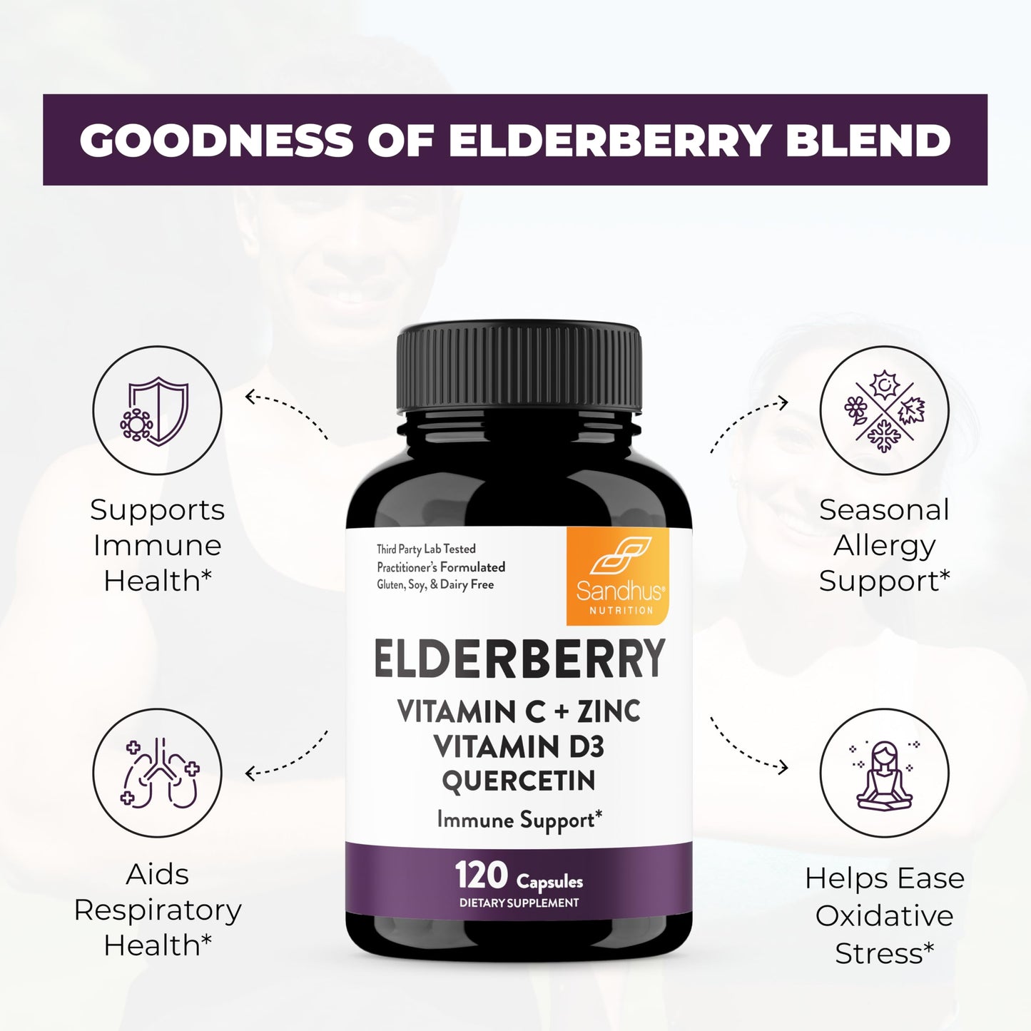 Suplemento elderberry con antioxidantes para alergias estacionales