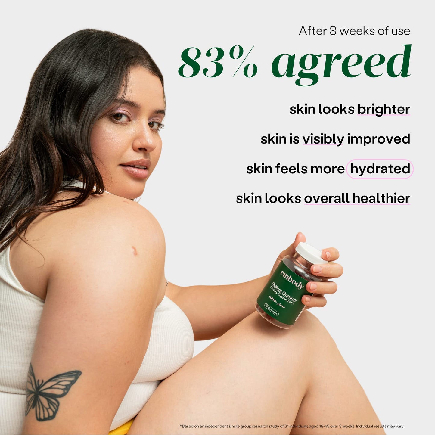 Suplemento Embody para piel joven y clara con vitaminas esenciales