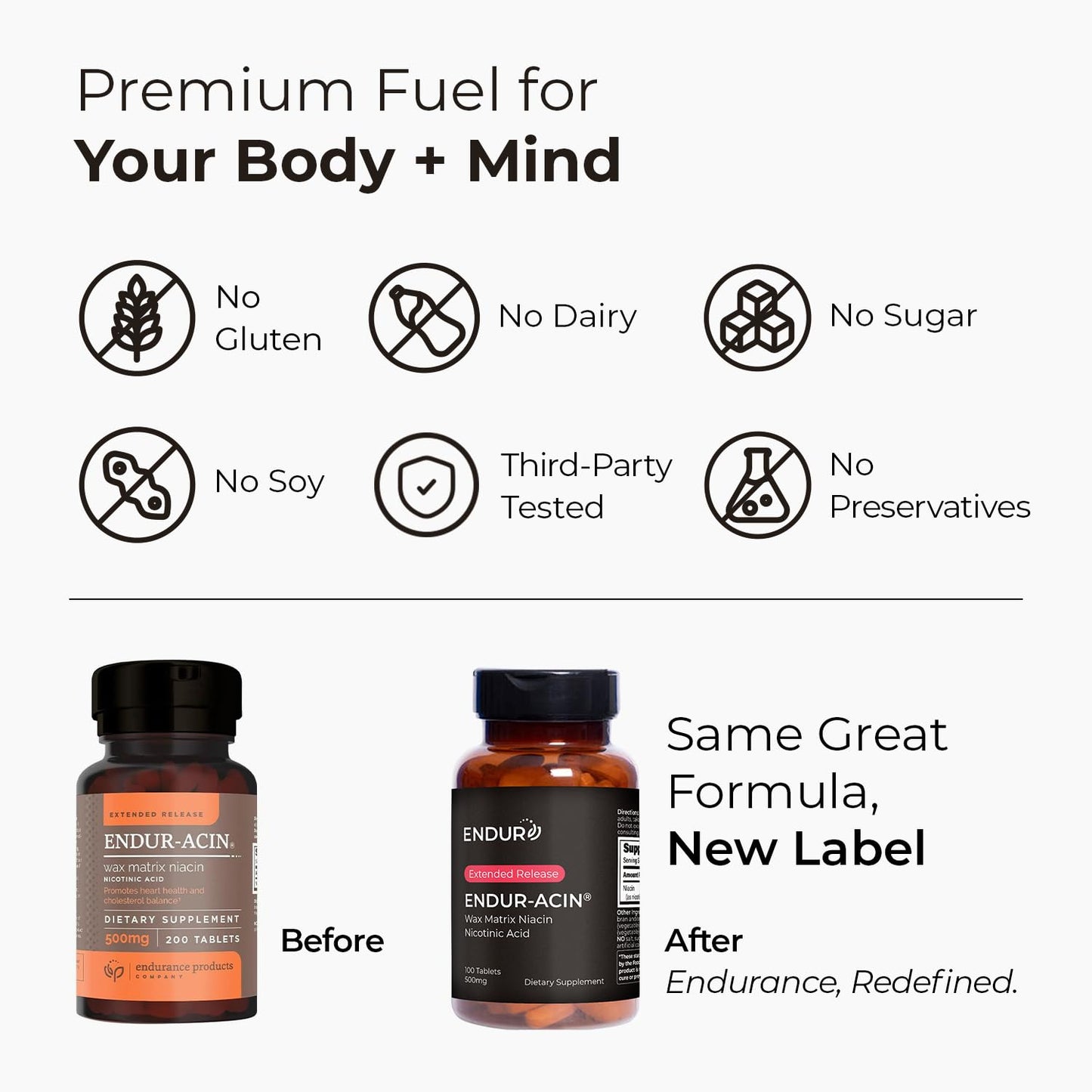 Suplemento Endurance niacina 500 mg bajo enrojecimiento 100 tabletas