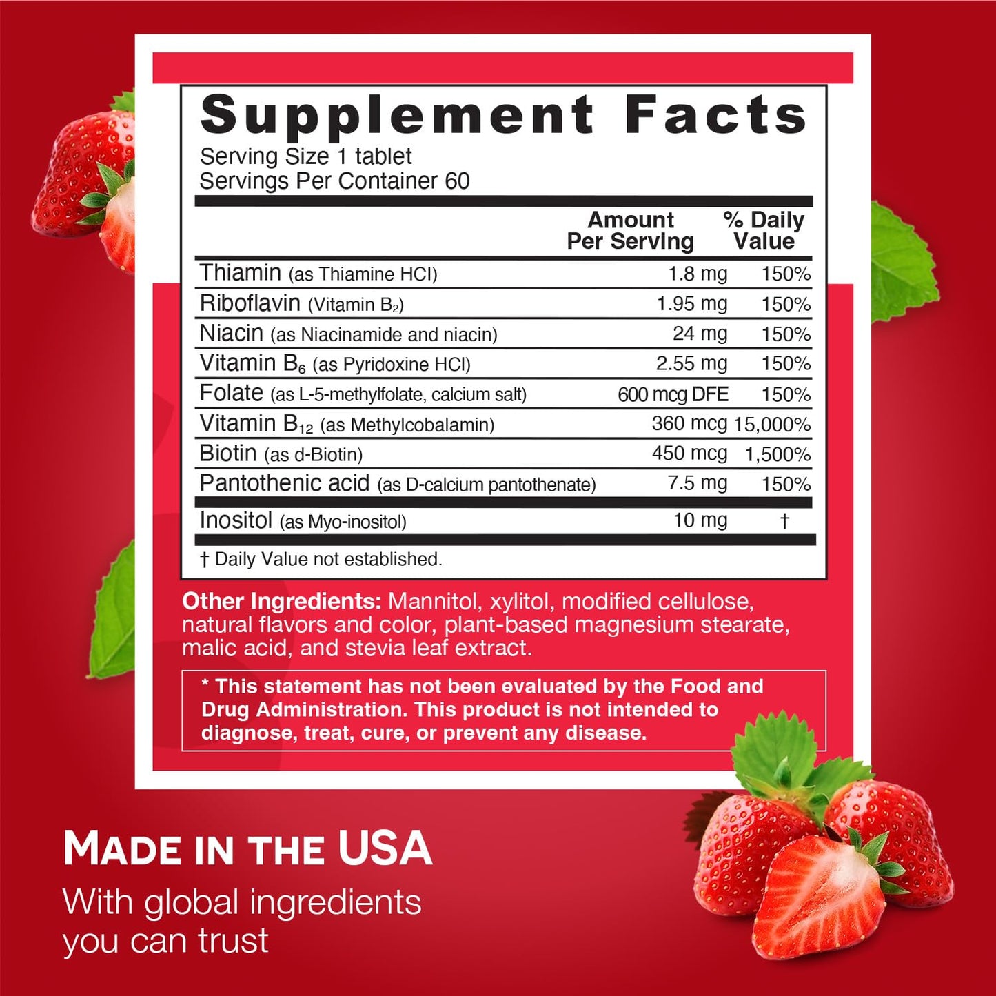 Suplemento EZ Melts vitaminas B complex sin azúcar vegano
