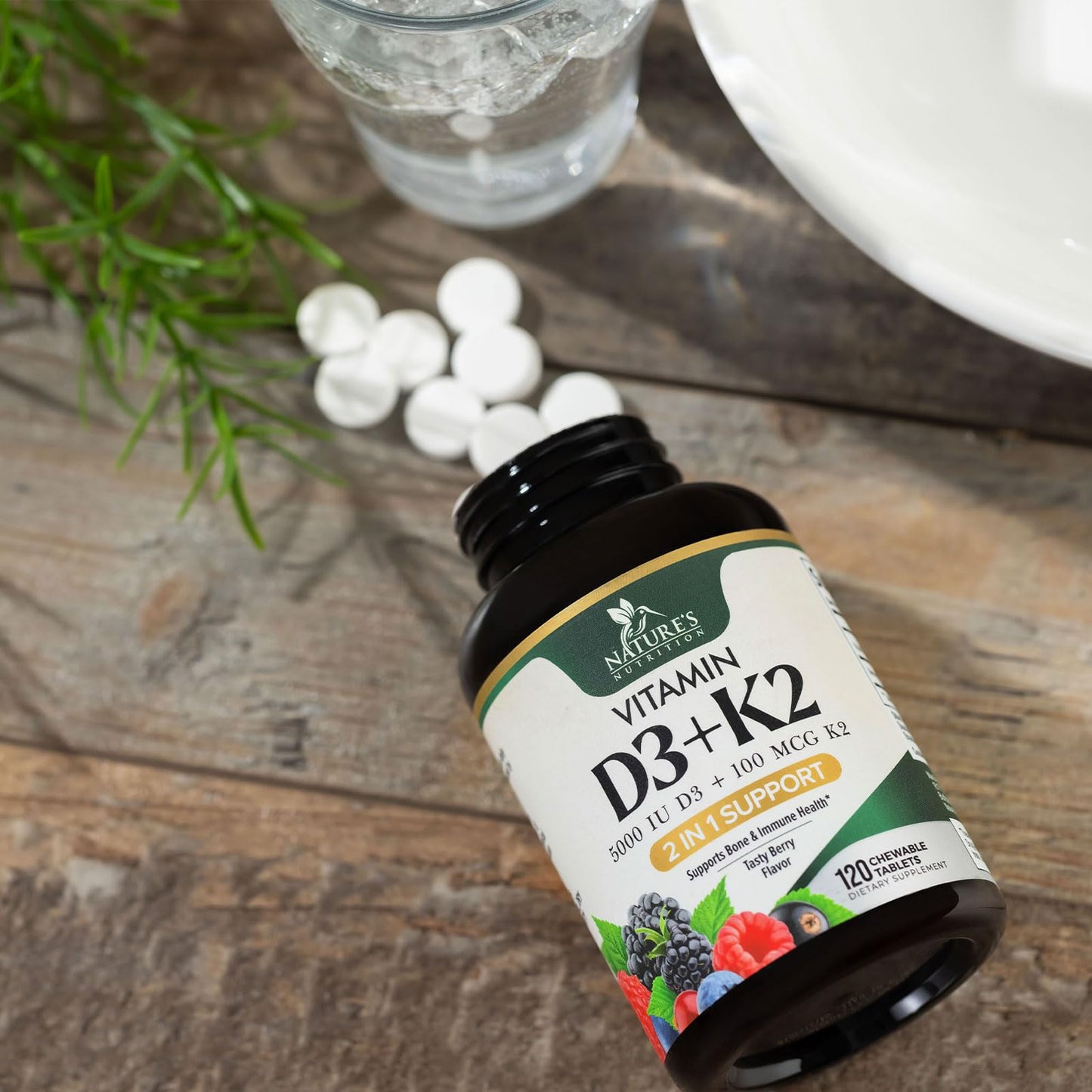 Suplemento fácil de tragar con vitamina D3 y K2 para salud y bienestar