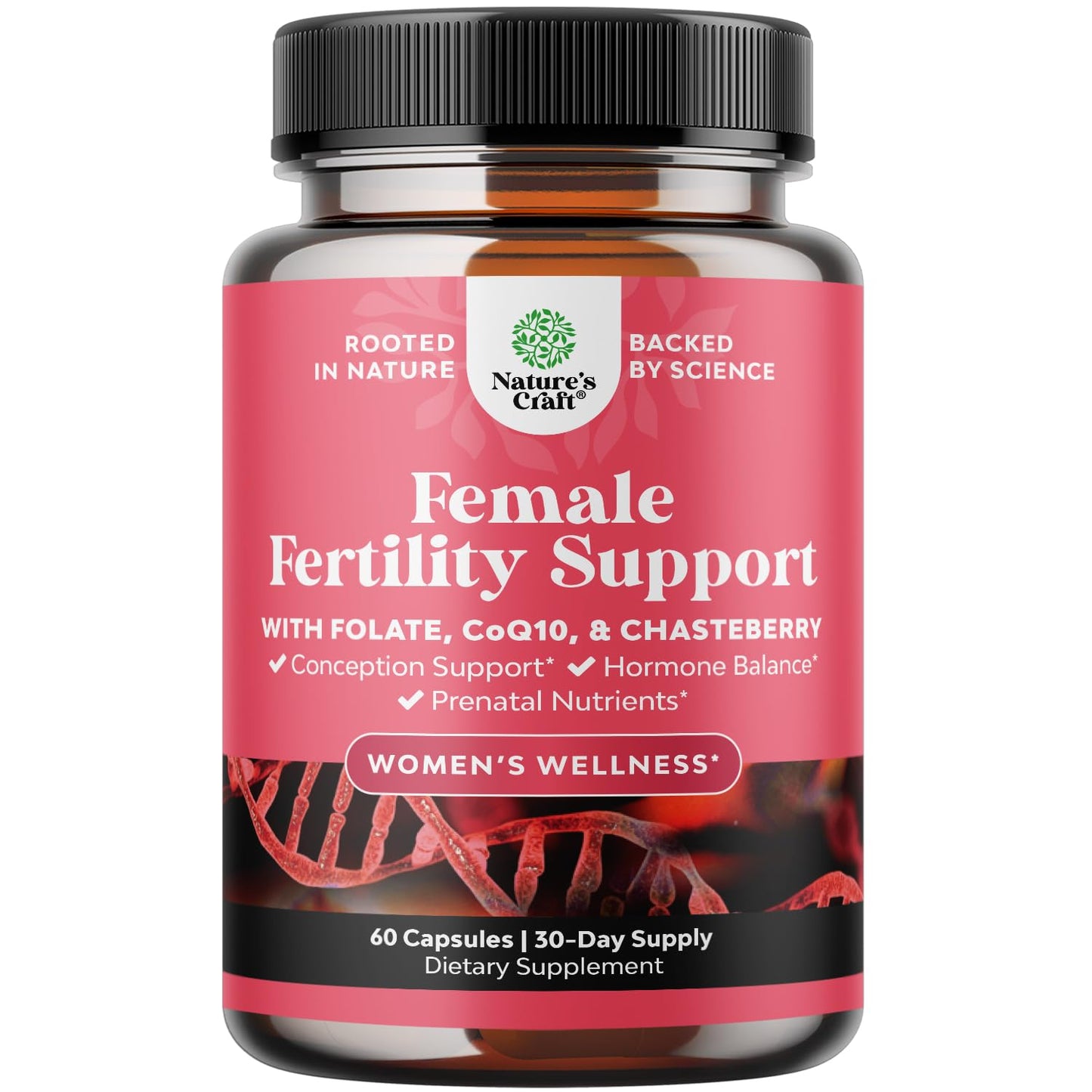 Frasco suplemento fertilidad femenina Natures Craft con multivitaminas prenatales