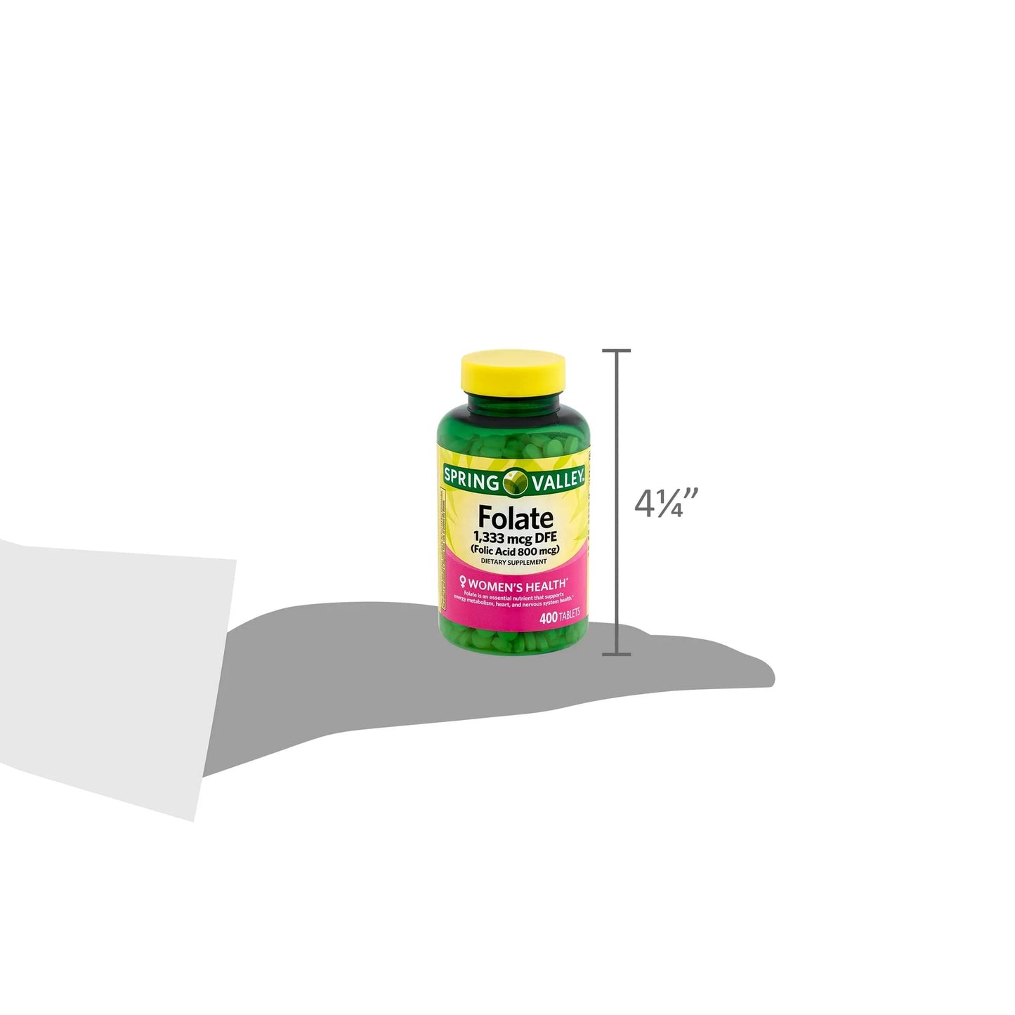 Suplemento folato 400 tabletas con foto lateral del envase