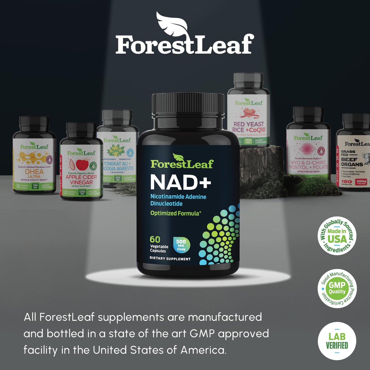 Suplemento ForestLeaf NAD+ apoyo celular 500mg