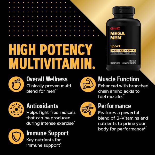 Suplemento GNC Mega Men Sport con liberación controlada