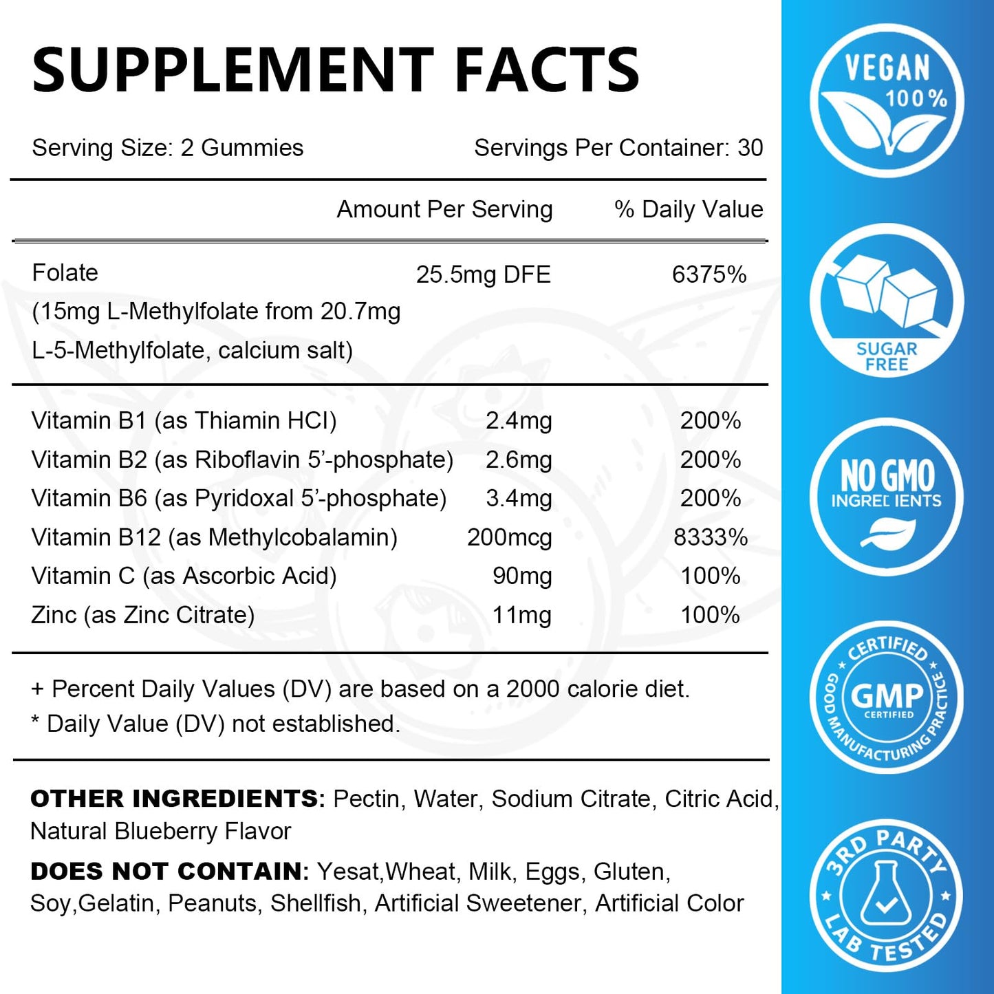 Suplemento gomitas L-Metilfolato 15mg con multivitaminas