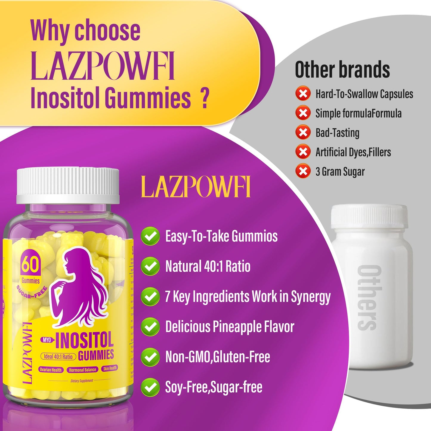 Suplemento gomitas Lazpowfi ciclo menstrual y balance hormonal
