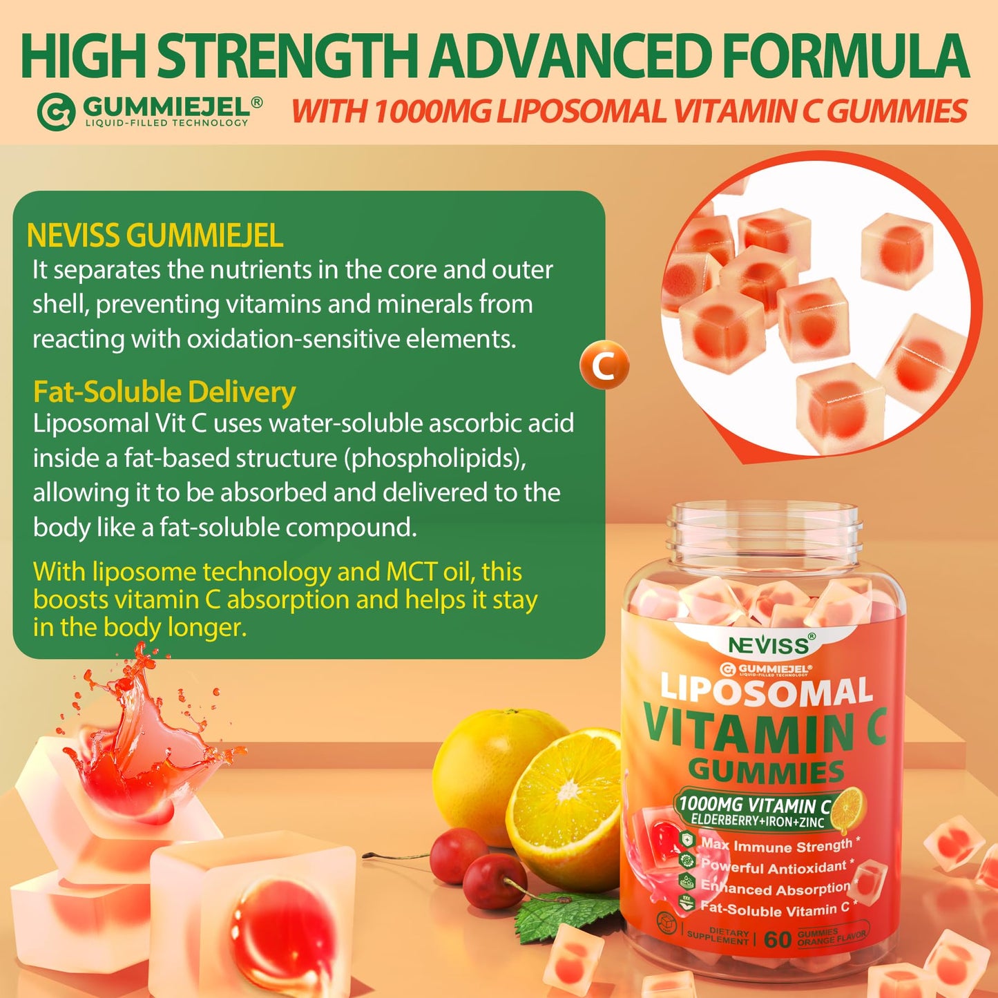 Suplemento gomitas NEVISS vitamina c liposomal sin gluten