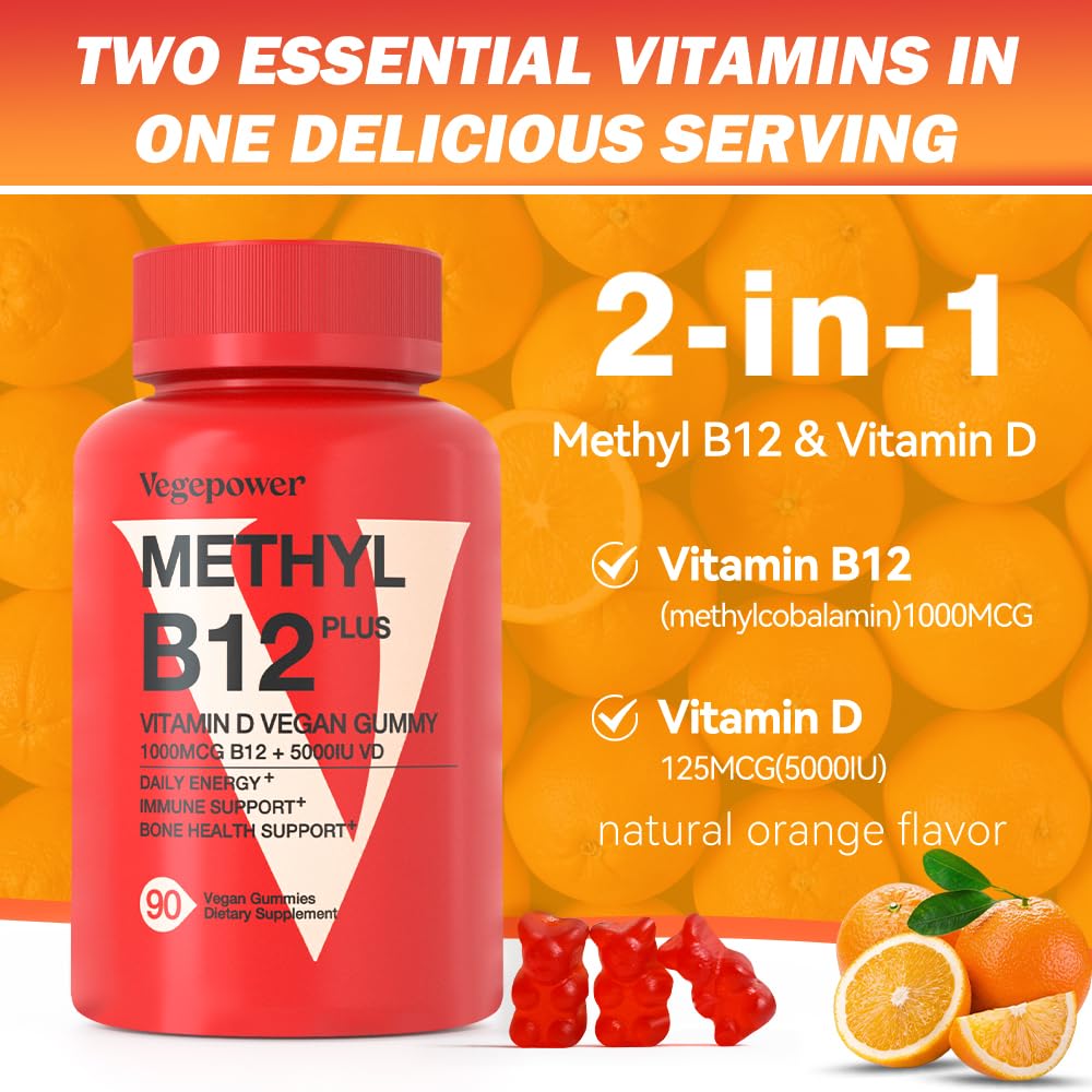 Suplemento gomitas vegepower veganas d3 b12 sabor naranja