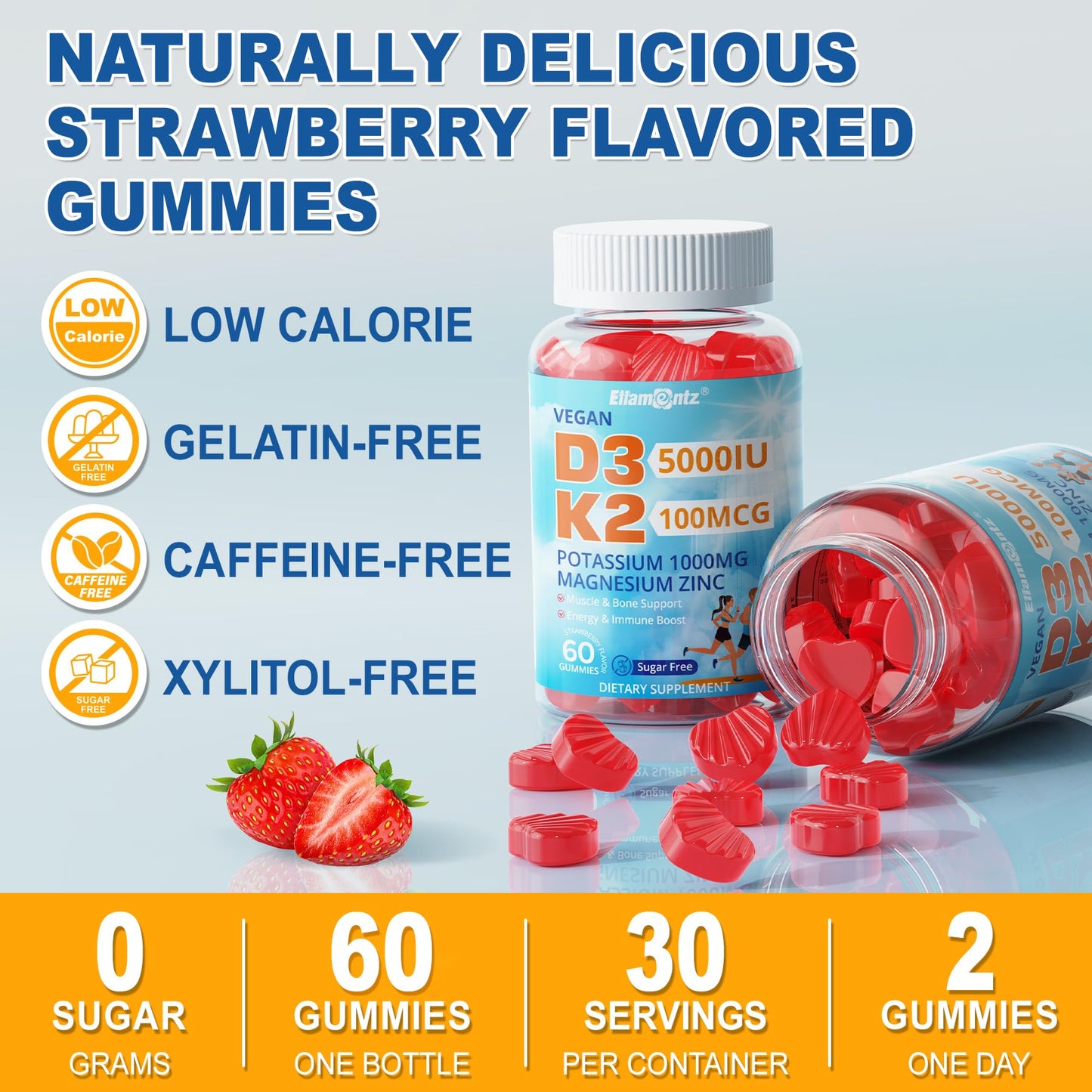 Suplemento gomitas vitamina D3 K2 para mujeres y hombres 120ct