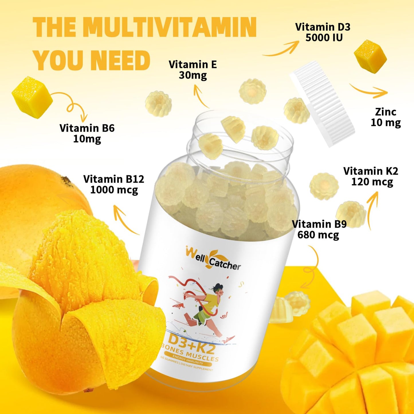 Suplemento gomitas vitamina d3 k2 Wellcatcher 60 unidades
