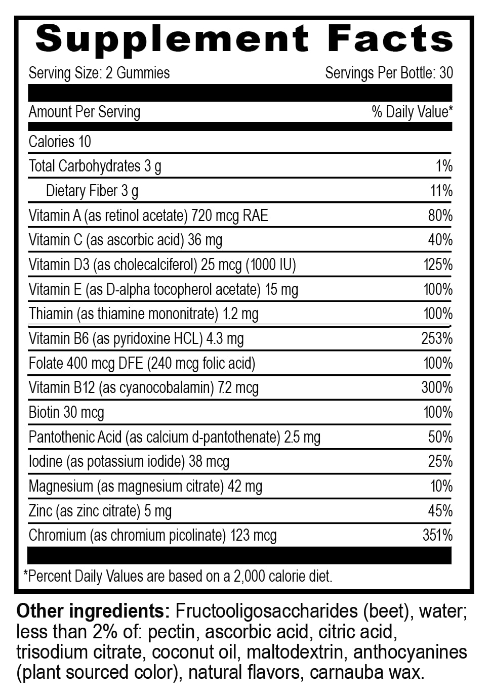 Suplemento de gomitas YUM-V'S con ingredientes naturales