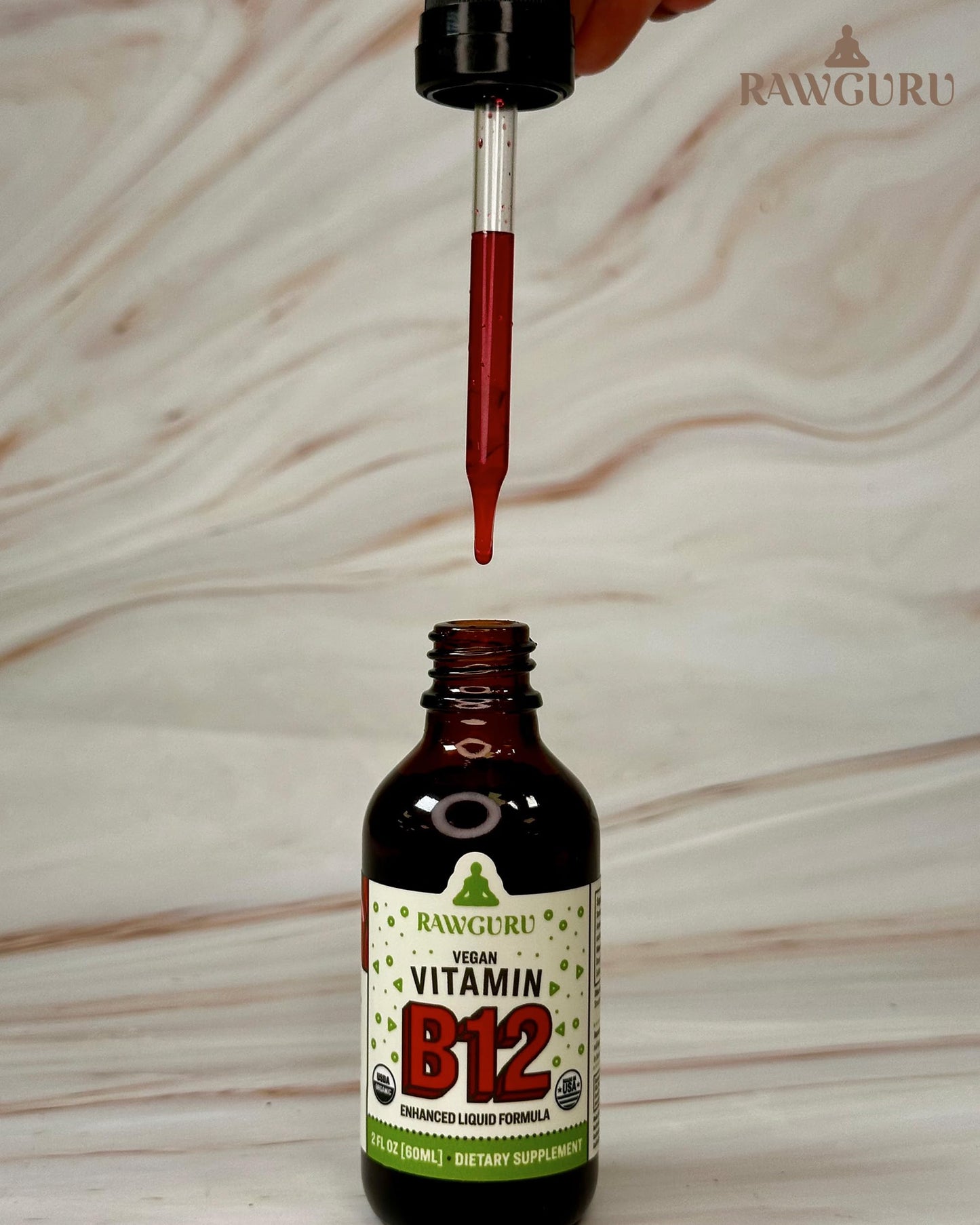 Suplemento de gotas líquidas B12 vegano con sabor cítrico RawGuru