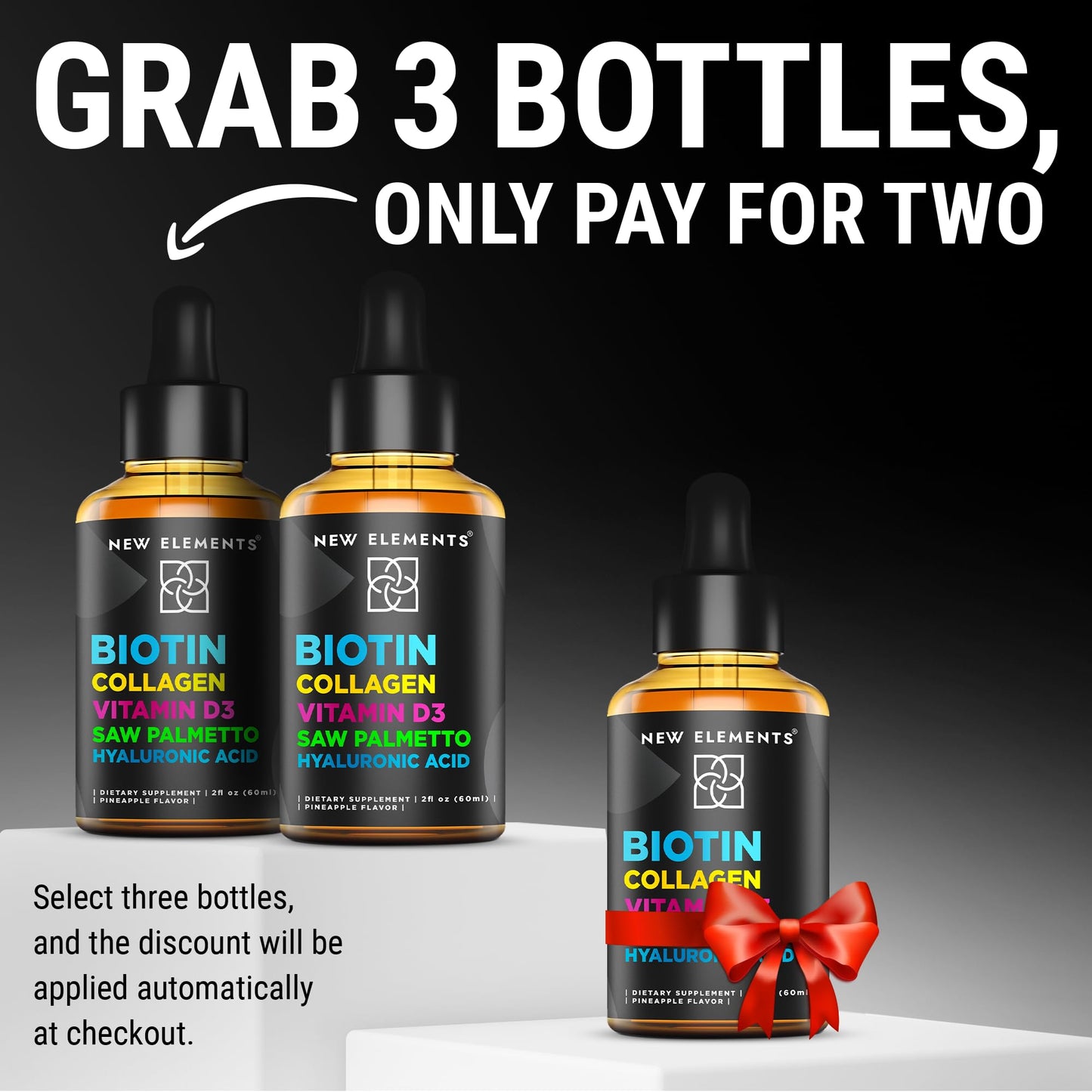 Suplemento gotas líquidas biotina colágeno vit d3 saw palmetto
